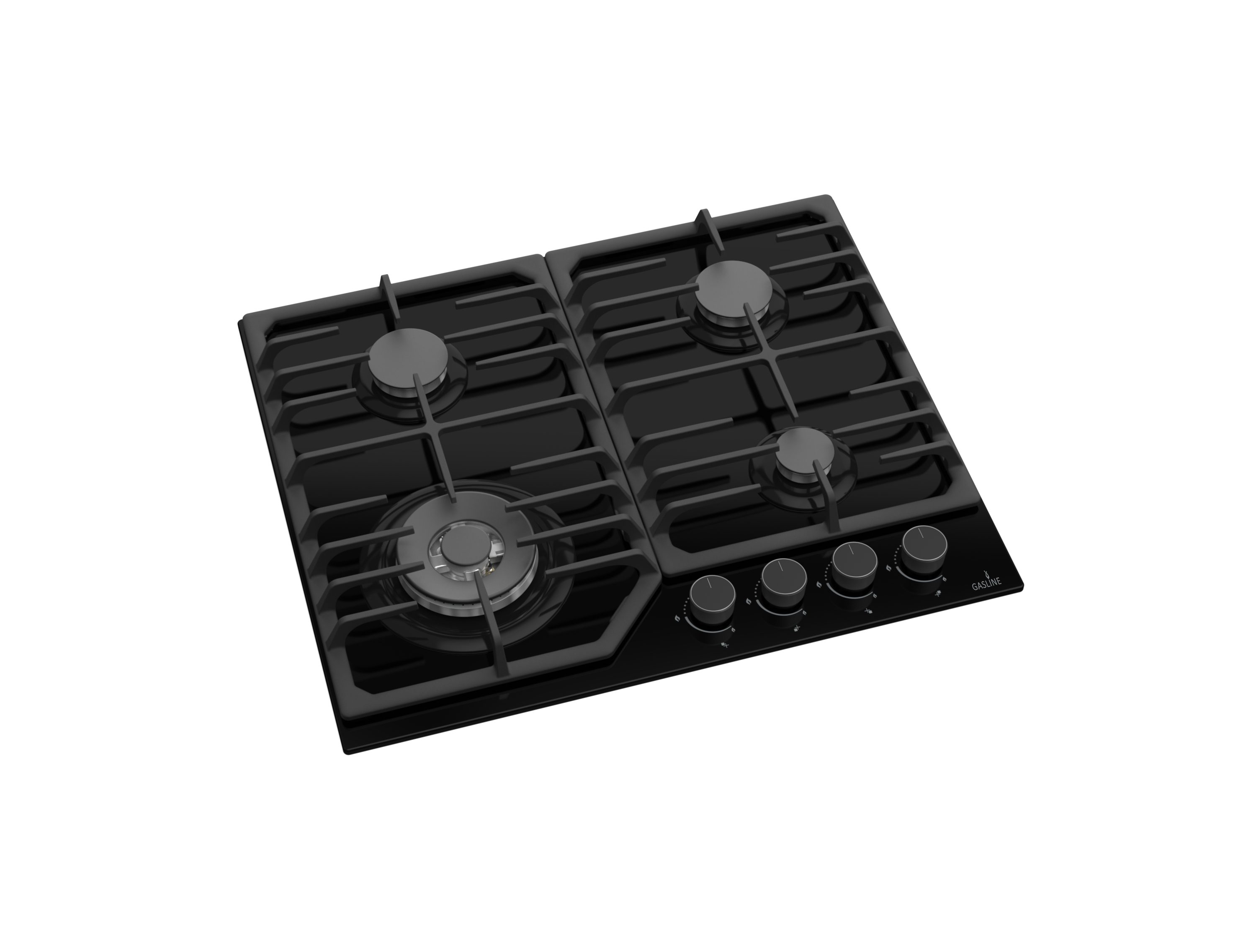 Gas-Kochfeld mit elektrische Zündung und Zündsicherung, 60cm breit, 4 flammig, 3,8kW Wok Brenner, autark GAG60GLWG