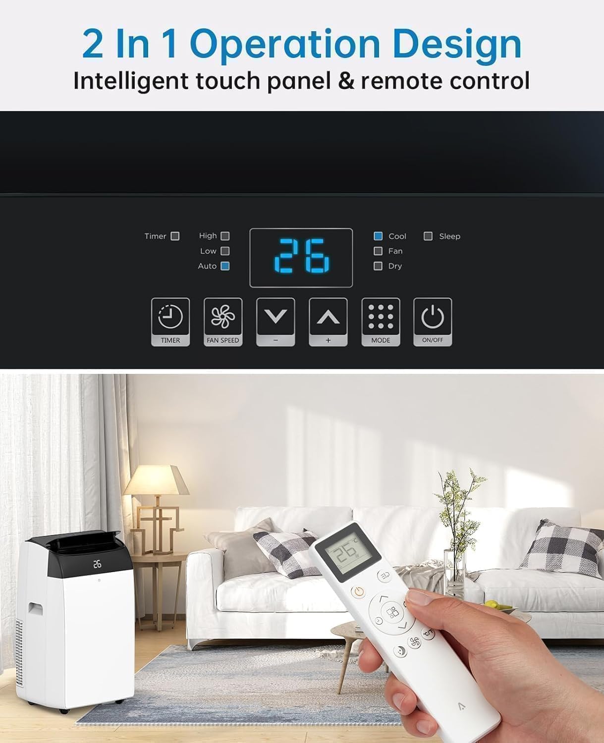 Leises 4-in-1 Mobiles Klimagerät 12000 BTU | Kühlen/Ventilieren/Entfeuchten/Follow-Me | Für Räume Bis 43–51㎡ Abluftschlauch+Digitaldisplay+Fernbedienung+24h-Timer | Ideal Für Schlafzimmer & Büro