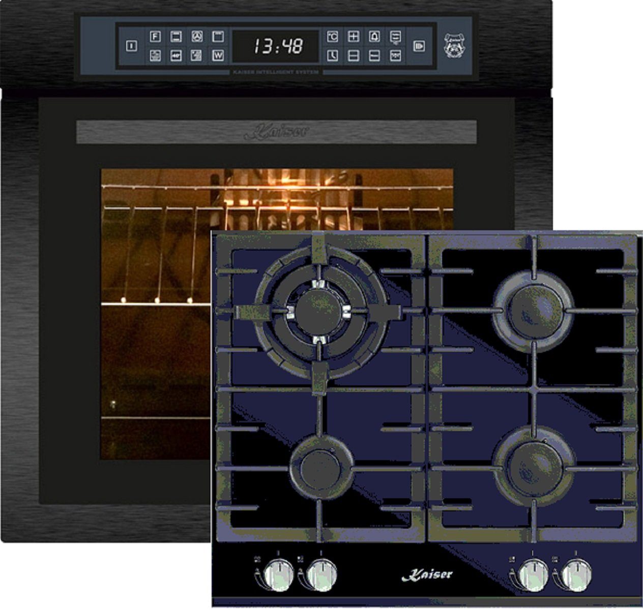 Backofen-Set Herd Set Autark Elektro-Backofen, 79L 15 Fkt. mit Gaskochfeld 60cm 4 Brenner WOK 3,8 kW WOK EH 6306 RS + KCG 6380.