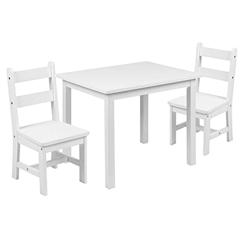 Flash Furniture Tavolo e sedie per Bambini in Legno Massiccio per Sala Giochi, Camera da Letto, Cucina, Pezzi, ingegnerizzato, Bianco, 3 Piece Set : Casa e cucina