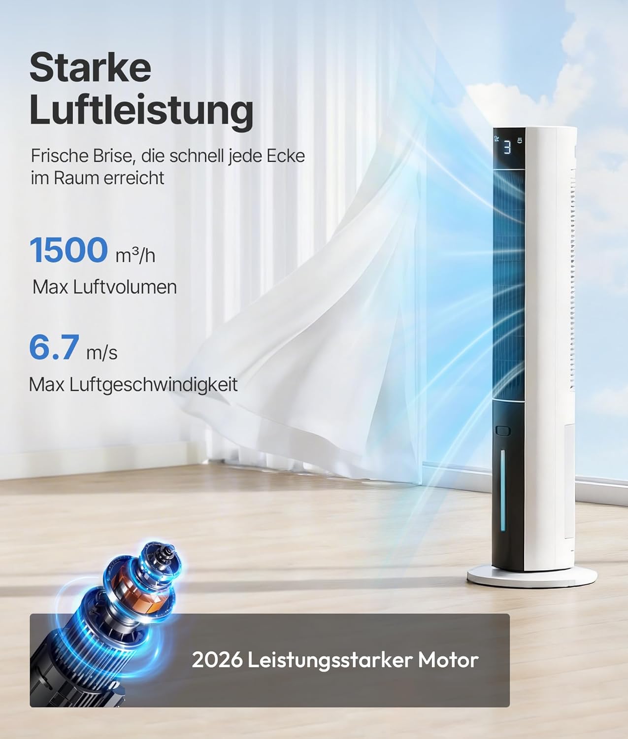 Turmventilator Luftkühler mit Wasserkühlung - Mobile Klimaanlage ohne Abluftschlauch, Ventilator mit Kühlung Leise, 3 Modi-12H Timer-Aroma- Fernbedienung, für Zimmer & Wohnung