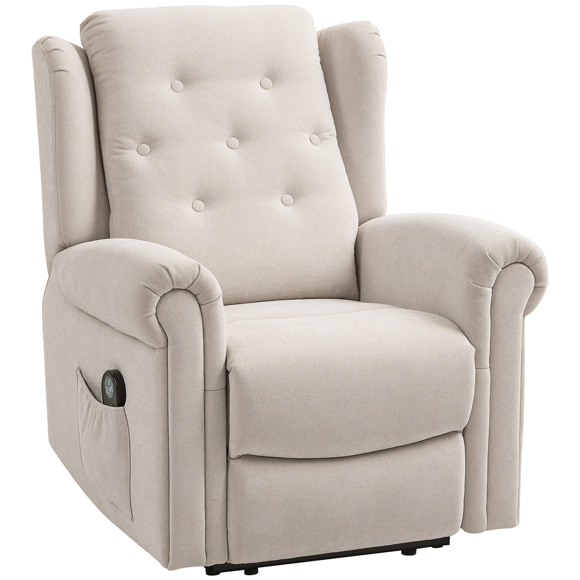 HOMCOM Elektrischer Massage- und Heizrelaxsessel mit manuell verstellbarem Rücken und Fußstütze, Seitentasche, beige