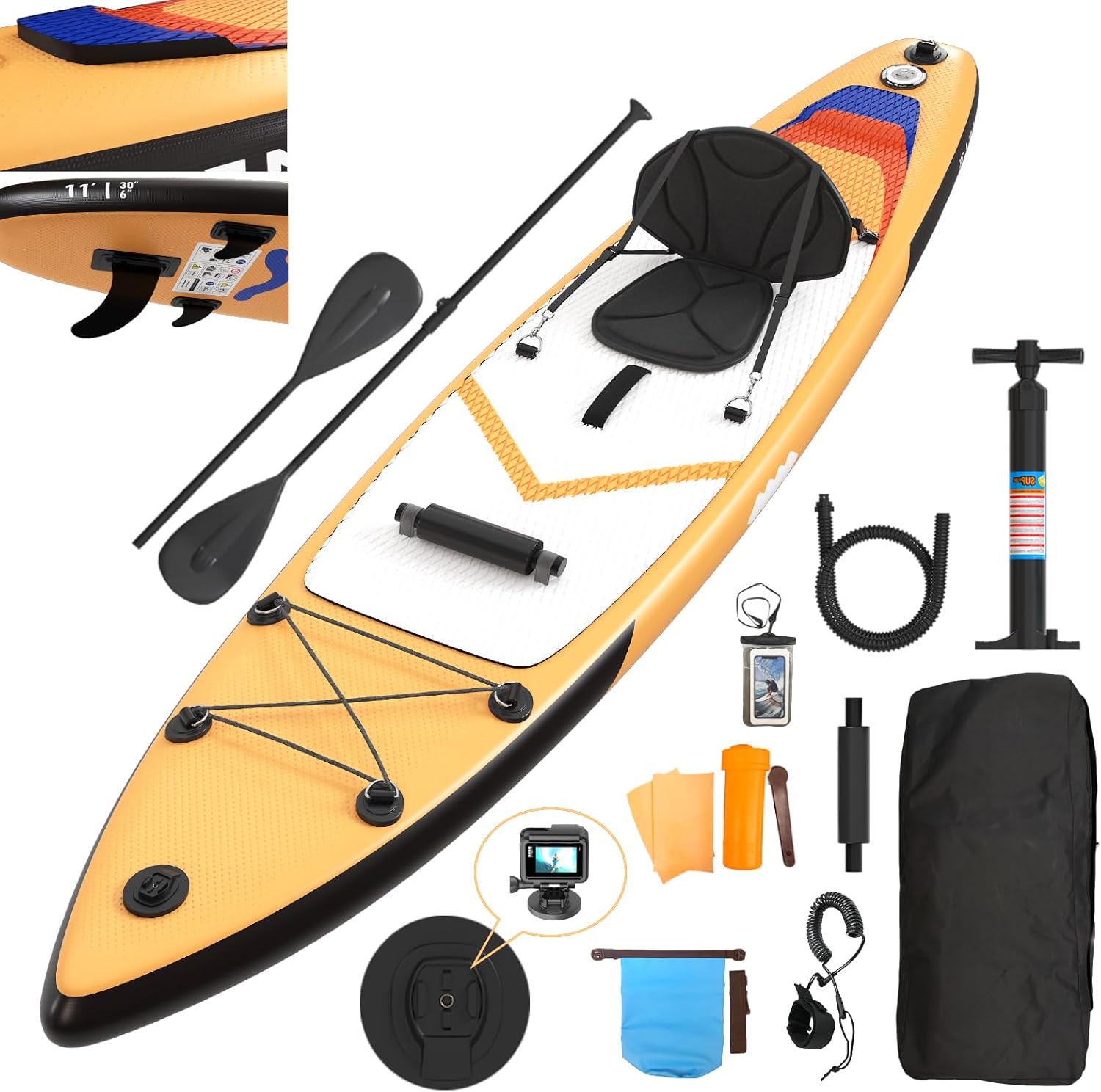 JUMMICO Tavola Sup Gonfiabile, Stand Up Paddling Board, 330 x 76 x 15 cm, Pagaia 2-in-1 con Sella Kayak e Accessori, Portata 160 kg, Ideale per Surf, Pesca e Yoga