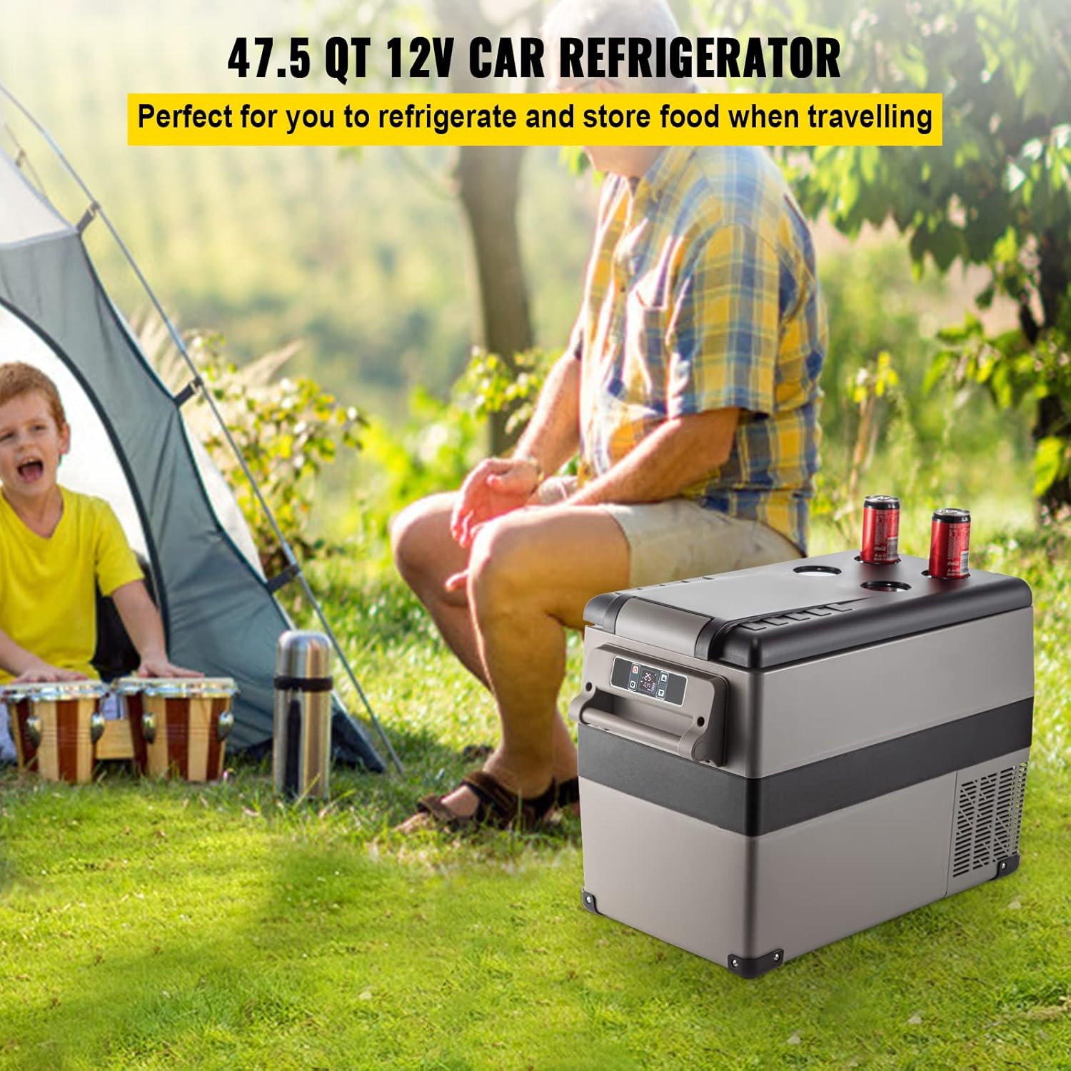 VEVOR Frigorifero Portatile, 45 L Compressore Portatile, 60W Frigorifero per Auto, 27 x 14 x 18 Pollici, Congelatore Domestico da Viaggio Piccolo Congelatore per Auto