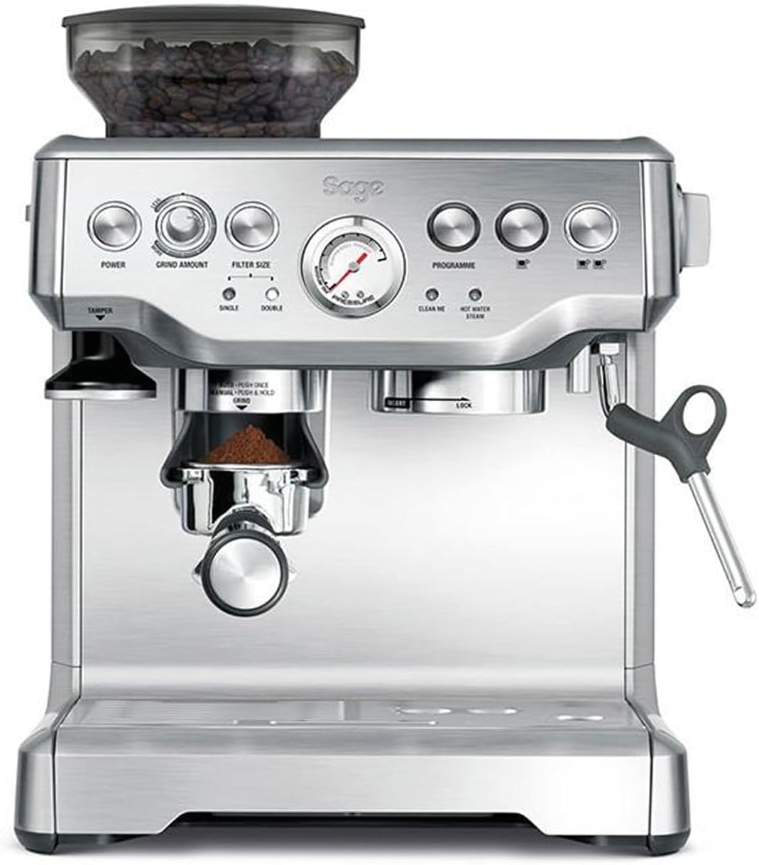 Sage - The Barista Express - Kaffeemaschine mit manuellem Milchaufschäumer & integriertem Mahlwerk - 16 Mahlgradeinstellungen, automatisches Mahlen, individueller Milchschaum - Schwarzer Trüffel