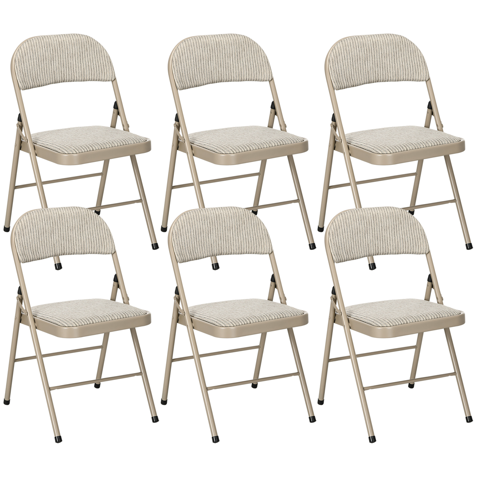 HOMCOM 6er-Set Klappstühle, Tragbare Bürostühle, Stahlbeine, Faltstuhl für Büro, Empfang, Wartezimmer, Leinenoptik Beige