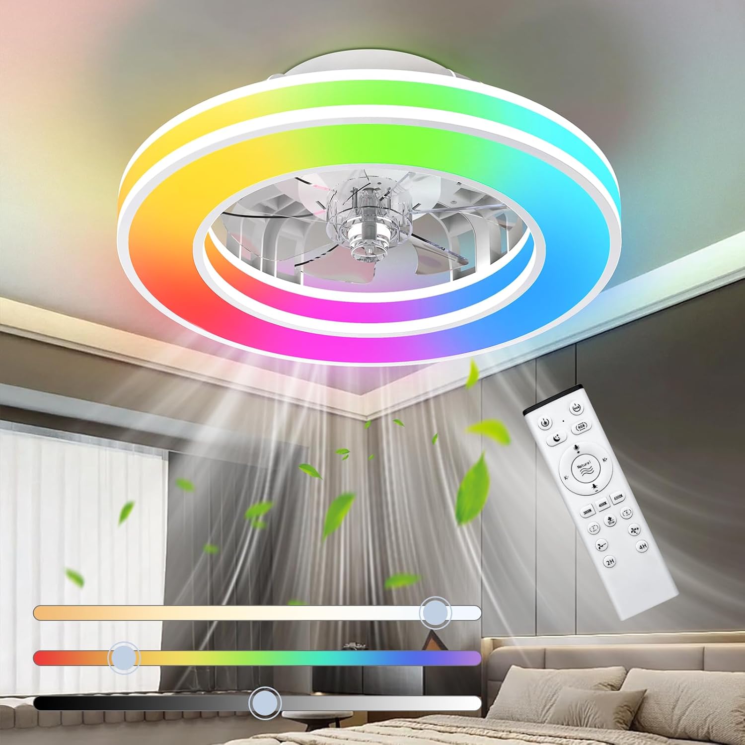 Ateroll Ventilatore da Soffitto con Luce ?40.5CM, LED 25W Dimmerabile 3CCT (3000K-4000K-6500K), 6 Livelli di Velocità, Timer, Memoria di Illuminazione, Adatto per Camera da Letto, Soggiorno, Cucina