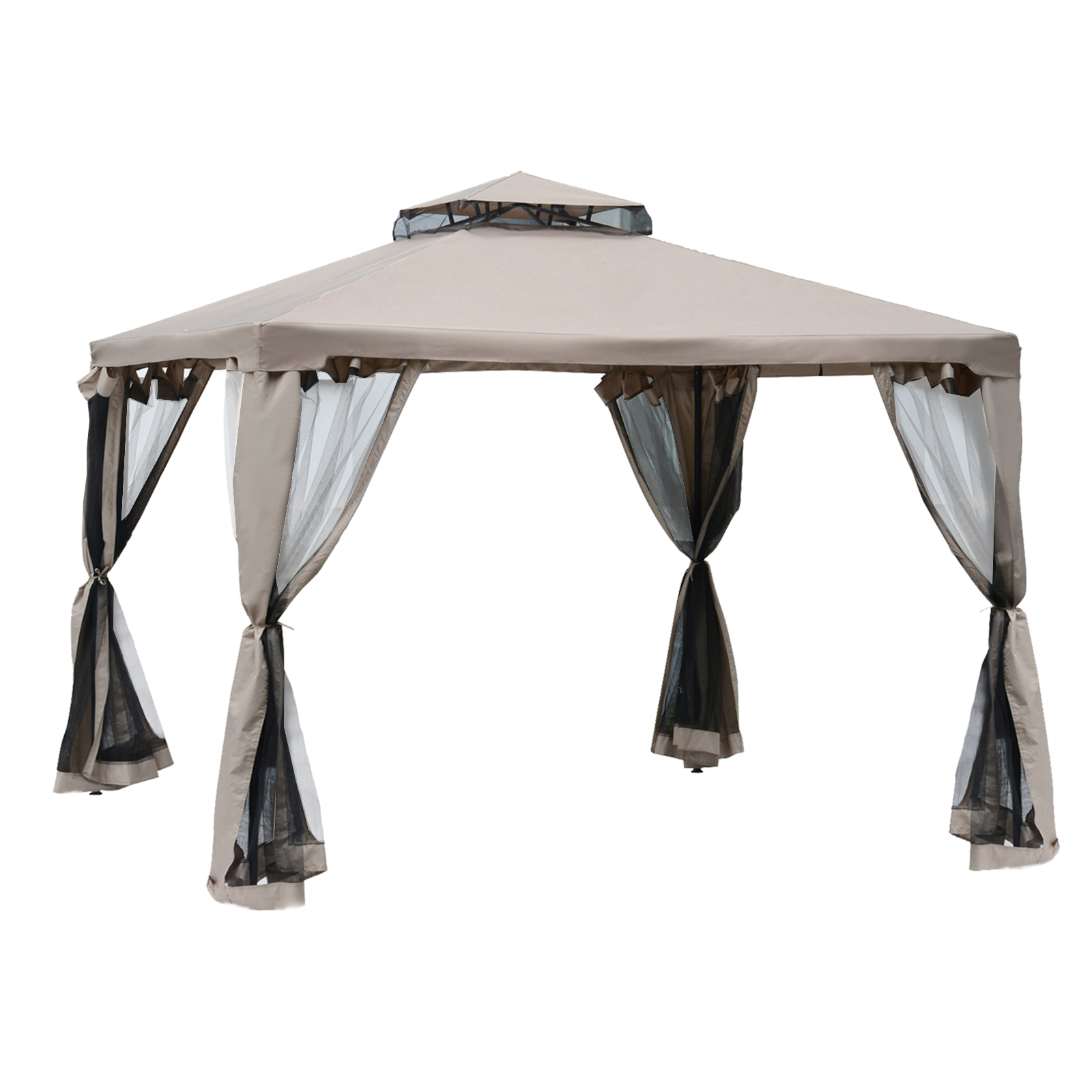 Outsunny Gartenpavillon Pavillon Gartenzelt Festzelt Partyzelt mit 4 x Seitenwand wetterfest Metall + Polyester Grau 2,94 x 2,94 x 2,65 m