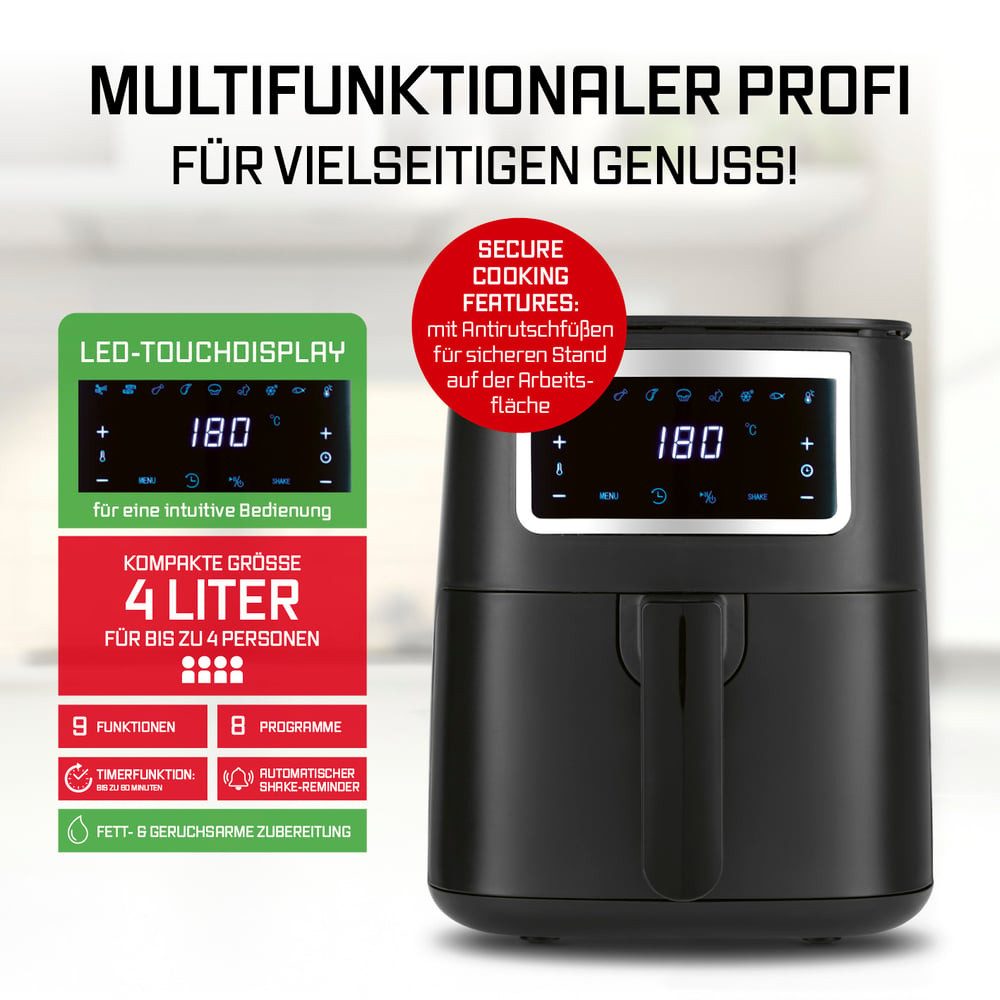 Heißluftfritteuse 4 L Airfryer, Fritteuse mit Touchscreen