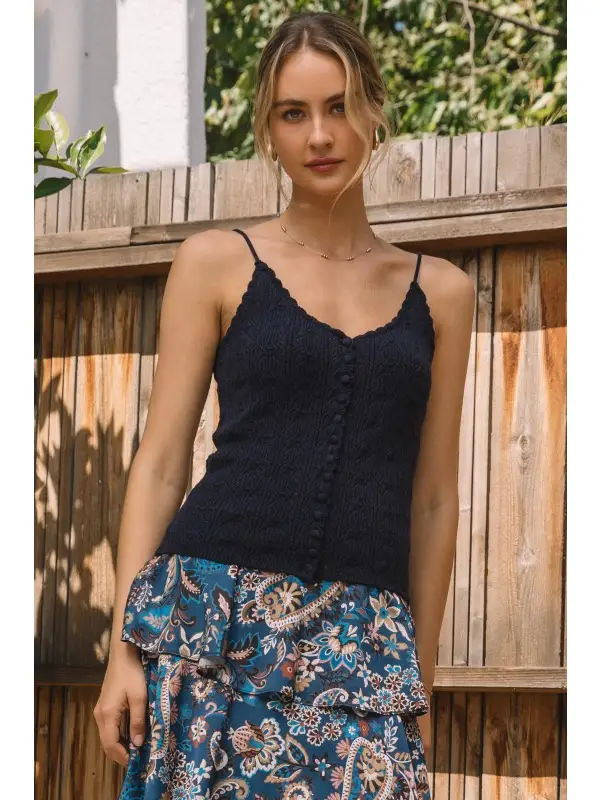Navy Pointelle Knit Scallop