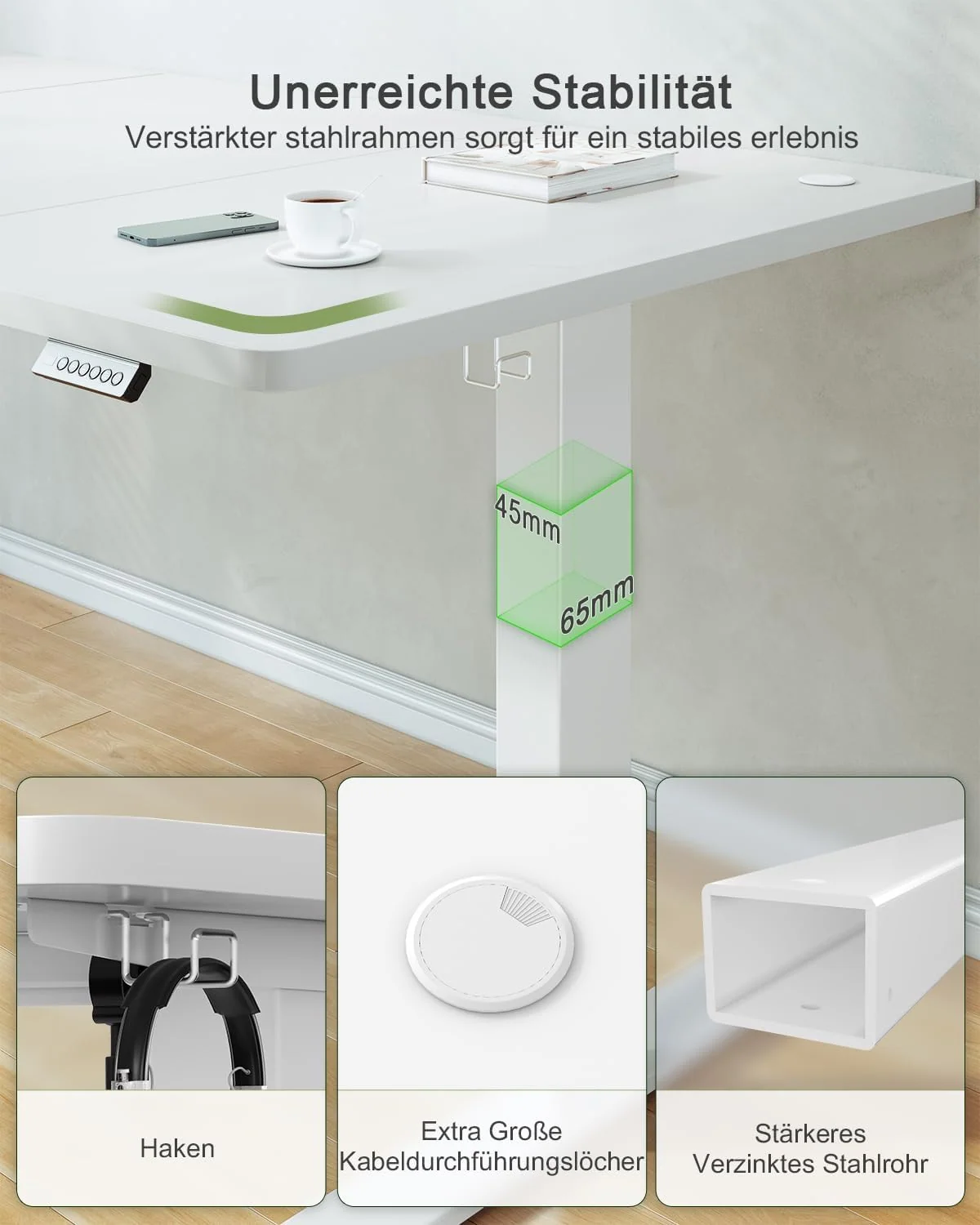 JUMMICO Elektrisch höhenverstellbarer Schreibtisch mit USB-Anschluss