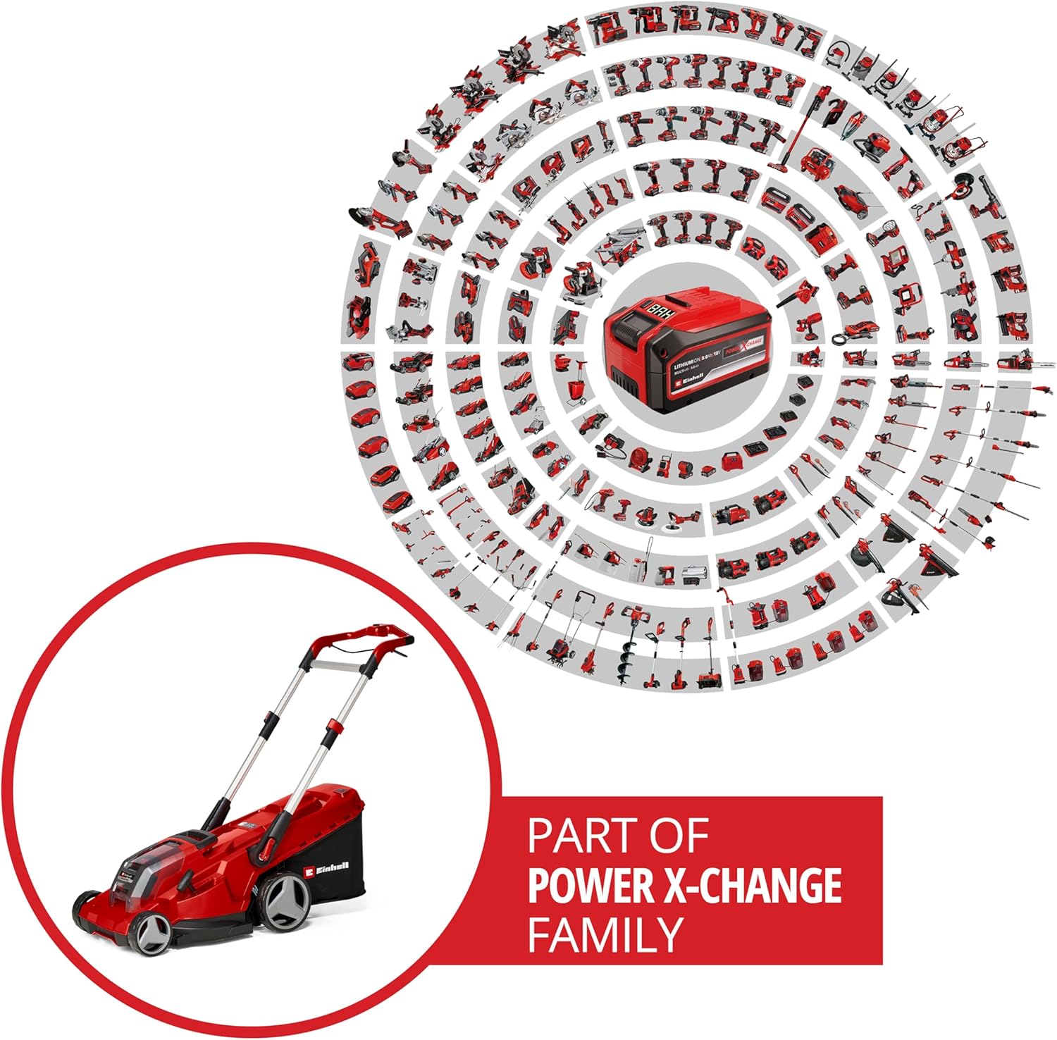 Einhell Akku-Rasenmäher RASARRO 36/42 Kit Power X-Change (36V, 42 cm Schnittbreite, bis 725 m2, Brushless, 50L Fangkorb, Mulchfunktion, inkl. 2X 5,2Ah + 1x Twincharger)