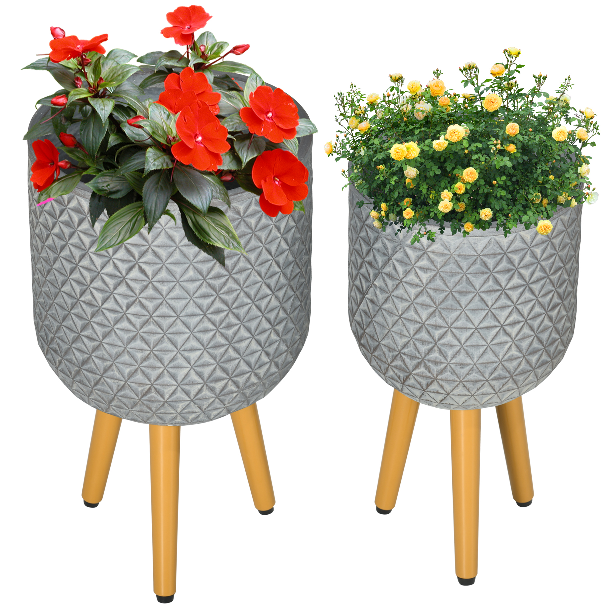 Outsunny 2er-Set Pflanzenständer, wetterbeständig, abnehmbare Beine, 31 cm x 31 cm x 55 cm, Grau