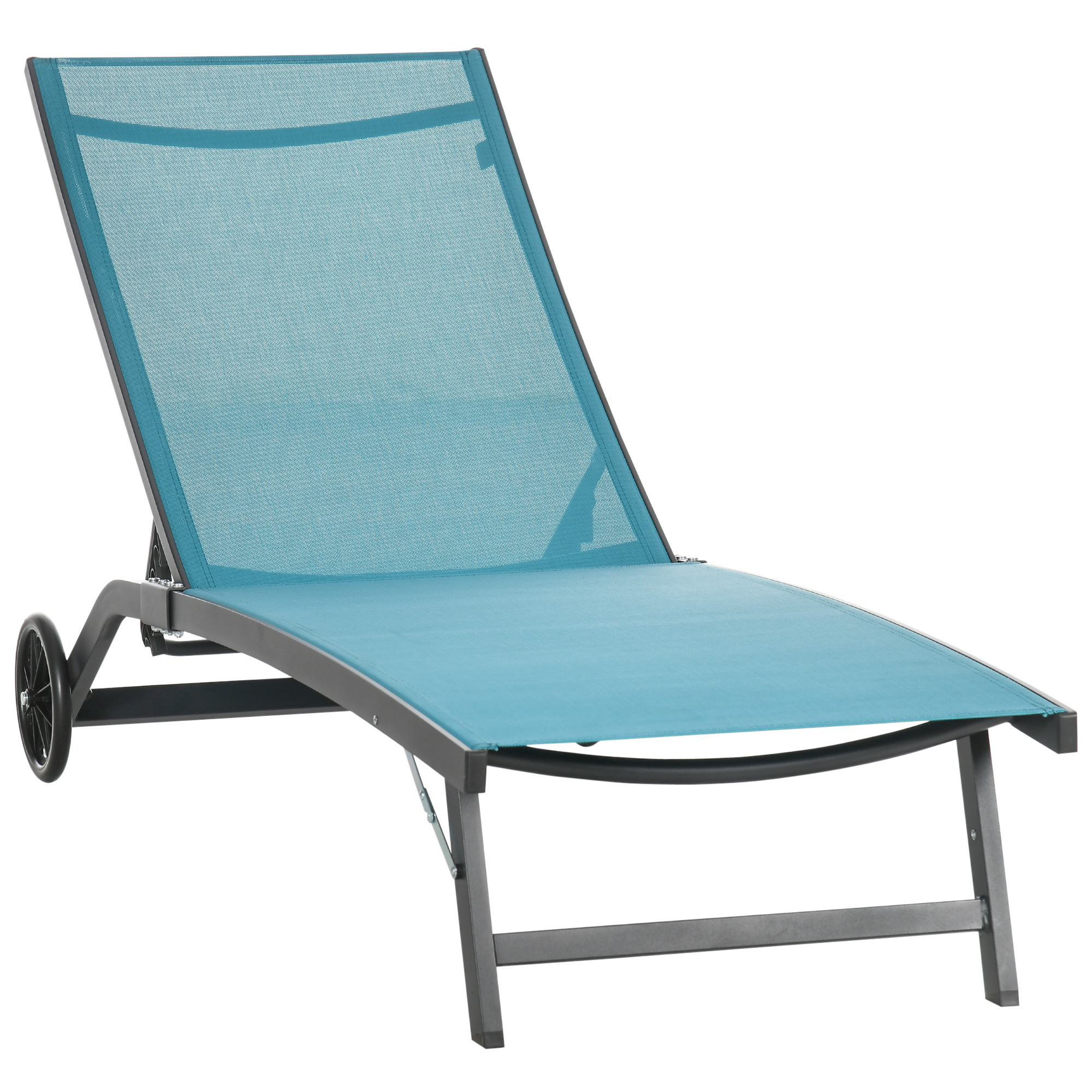 Outsunny Sonnenliege, 5-stufig verstellbare Rücklehne, atmungsaktiver Stoff, Aluminiumrahmen, blau, 195 x 66 x 34 cm