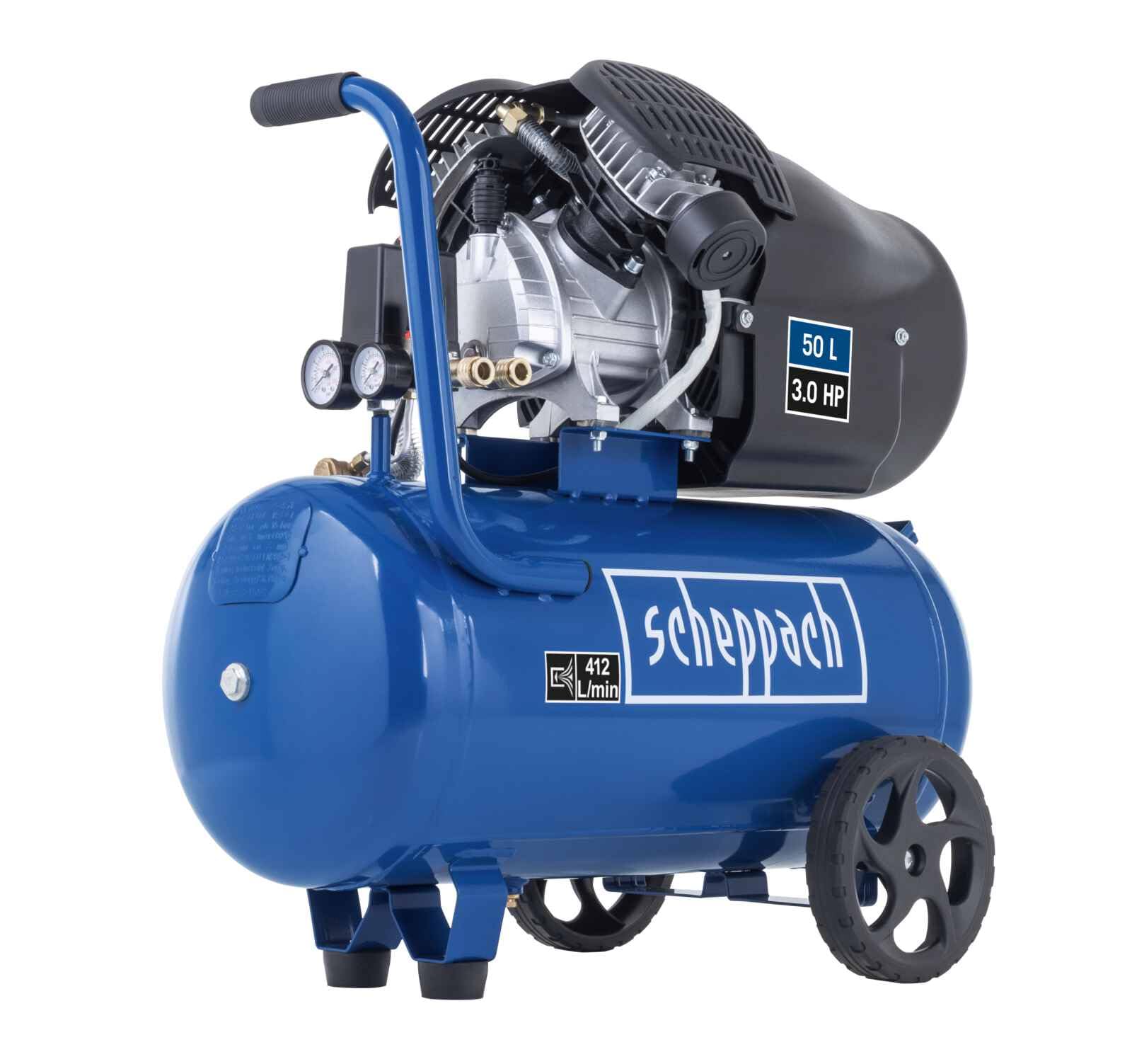 Scheppach Kompressor HC53DC 2200W 50L 10bar Ansaugleistung 412 L min Druckminderer ölgeschmiert Doppelzylinder