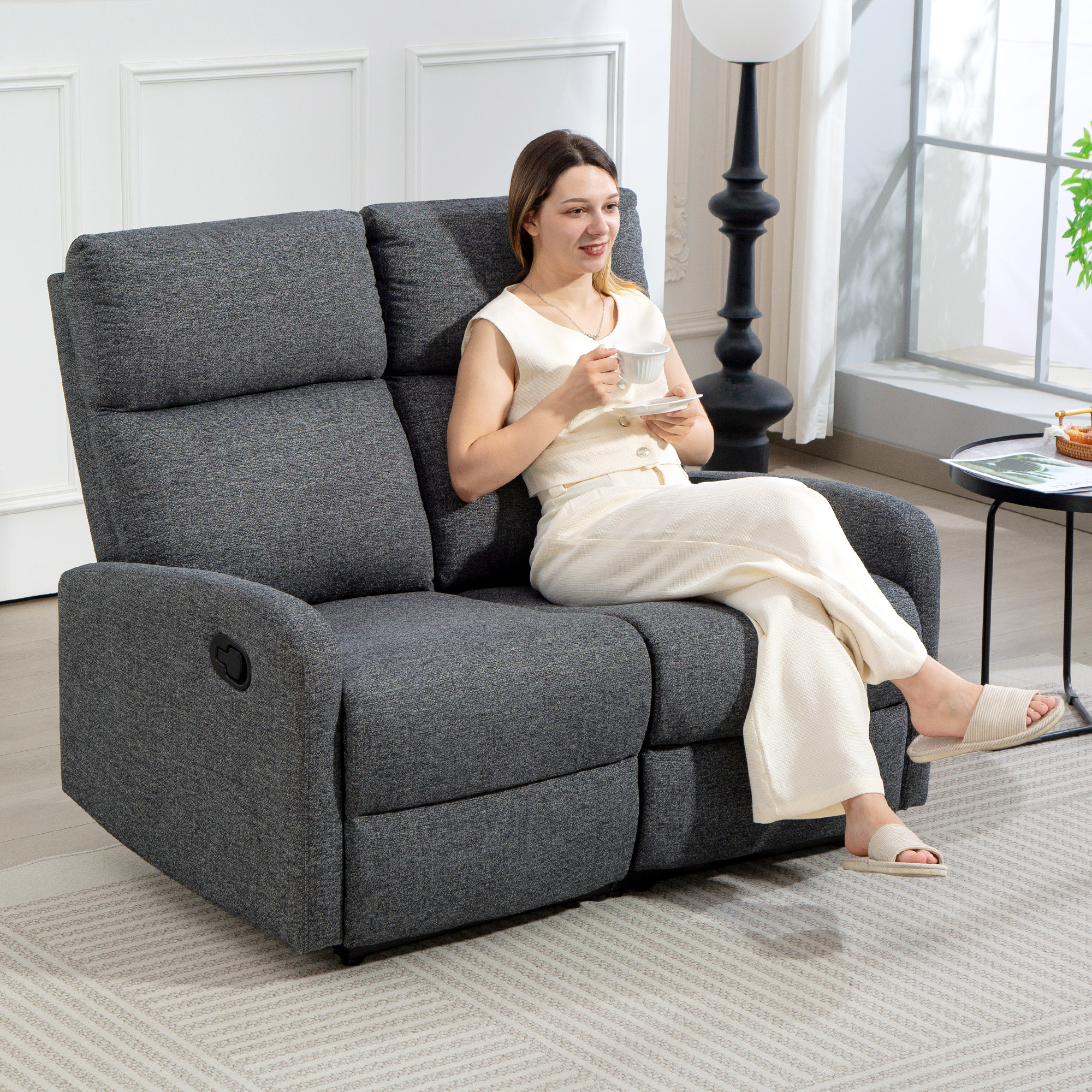 HOMCOM 2-Sitzer-Sofa mit Neigung bis zu 145° und Bezug in Grauem Samt, 124x91x100 cm