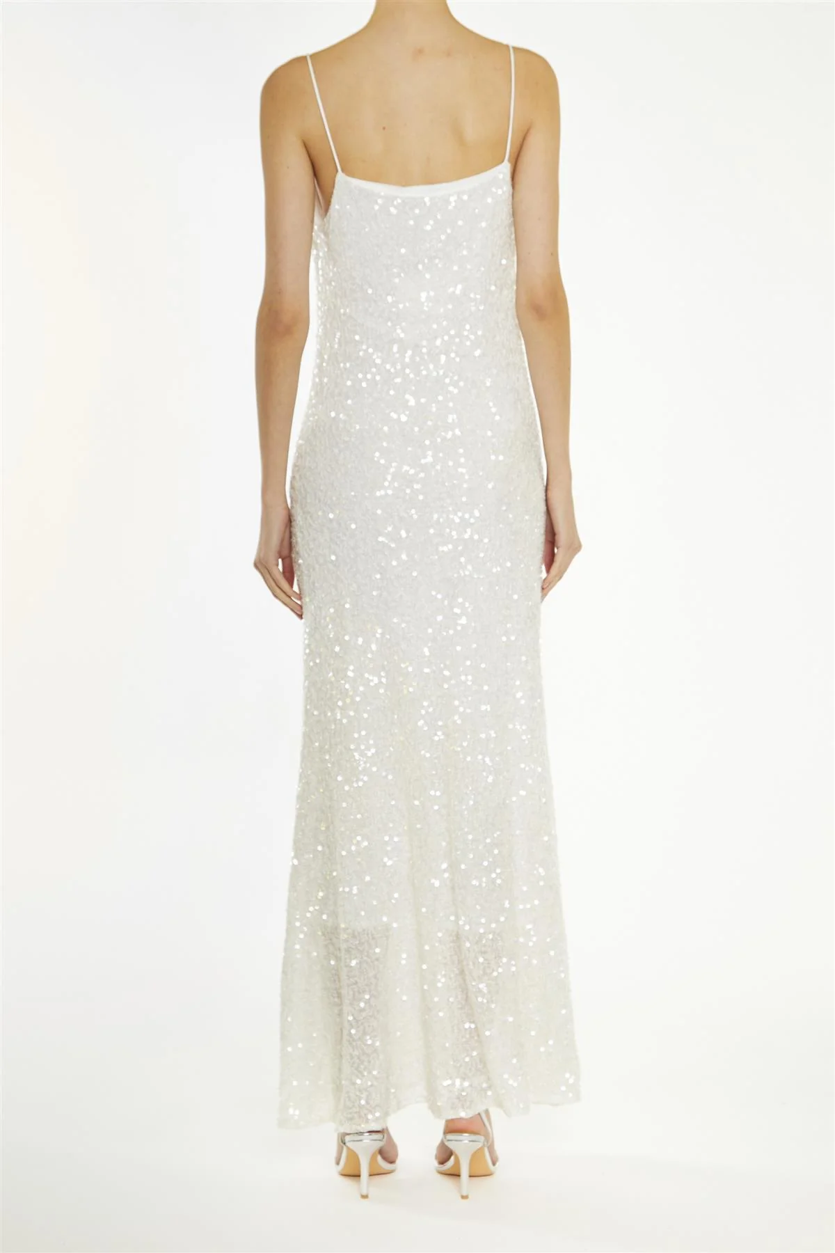 Frankie White-Sequin Bias-Cut Midaxi-Dress