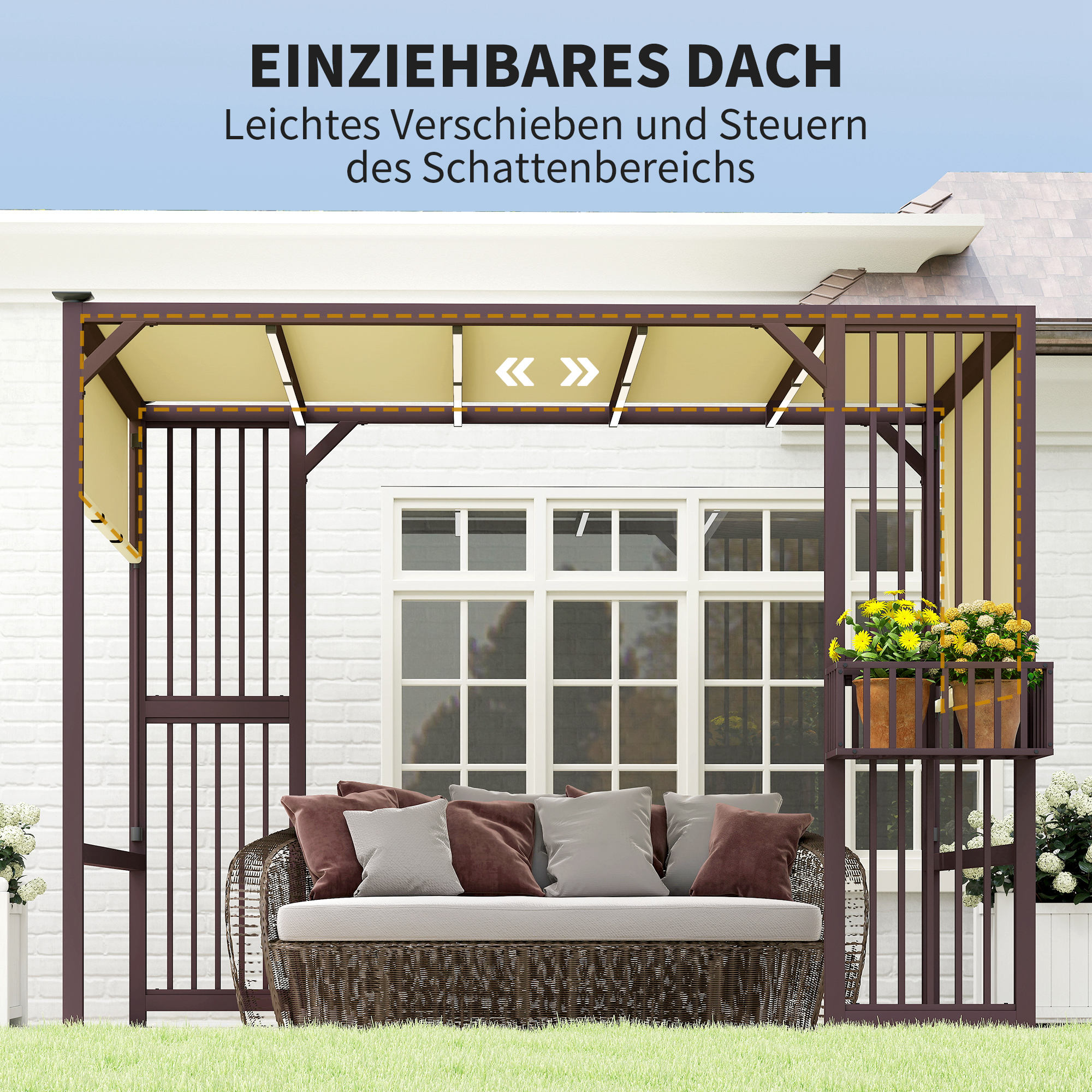 Outsunny Pergola Paviljoen 3x2,5m UV30+ Stabiel Winterbestendig Zonnescherm met Verstelbaar Schuifdak Donkerbruin