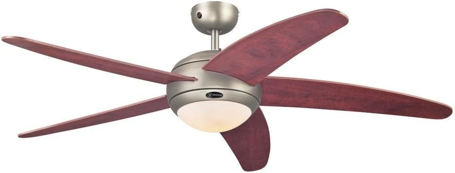 132 cm Bendan 72220 plafondventilator met enkele lamp en vijf bladen, afwerking in zijdemat chroom met opaal melkglas