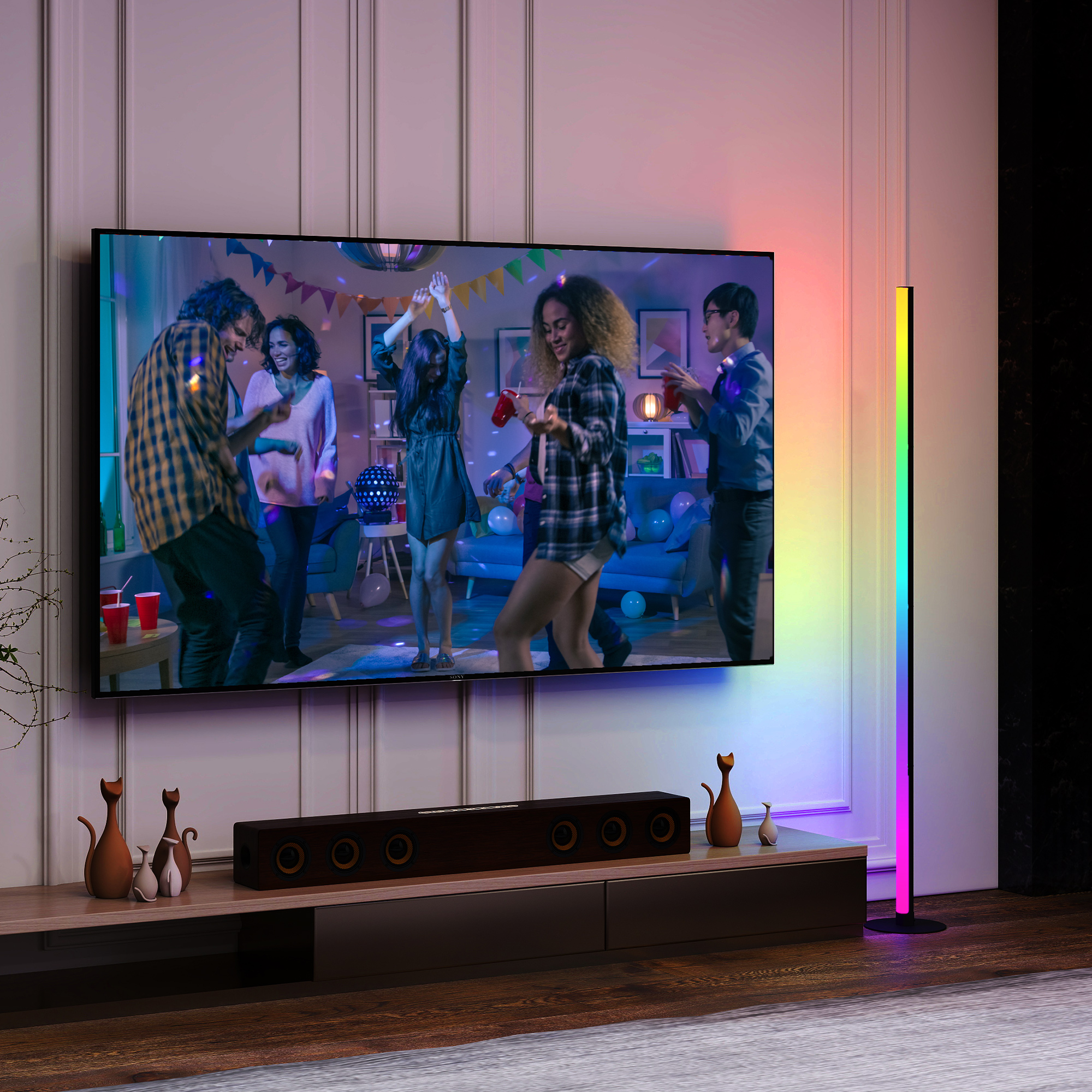 HOMCOM LED RGBIC Stehlampe mit APP-Steuerung und Fernbedienung, Musiksync, 16 Millionen Farben, Szenenmodi und Timer