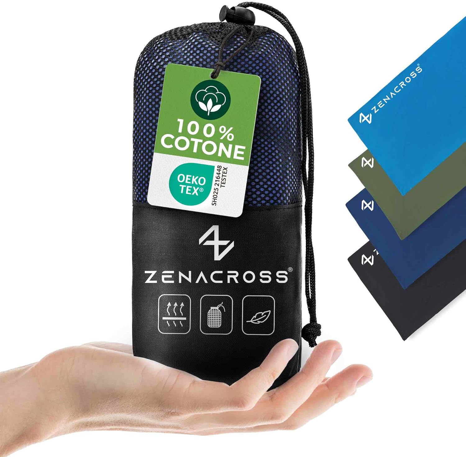 Zenacross - Sacco Lenzuolo da Viaggio - Sacco Letto Singolo Ultraleggero e Compatto - 100% Cotone - Saccoletto con Scomparto per Cuscino - Sacco Lenzuolo Cotone Singolo