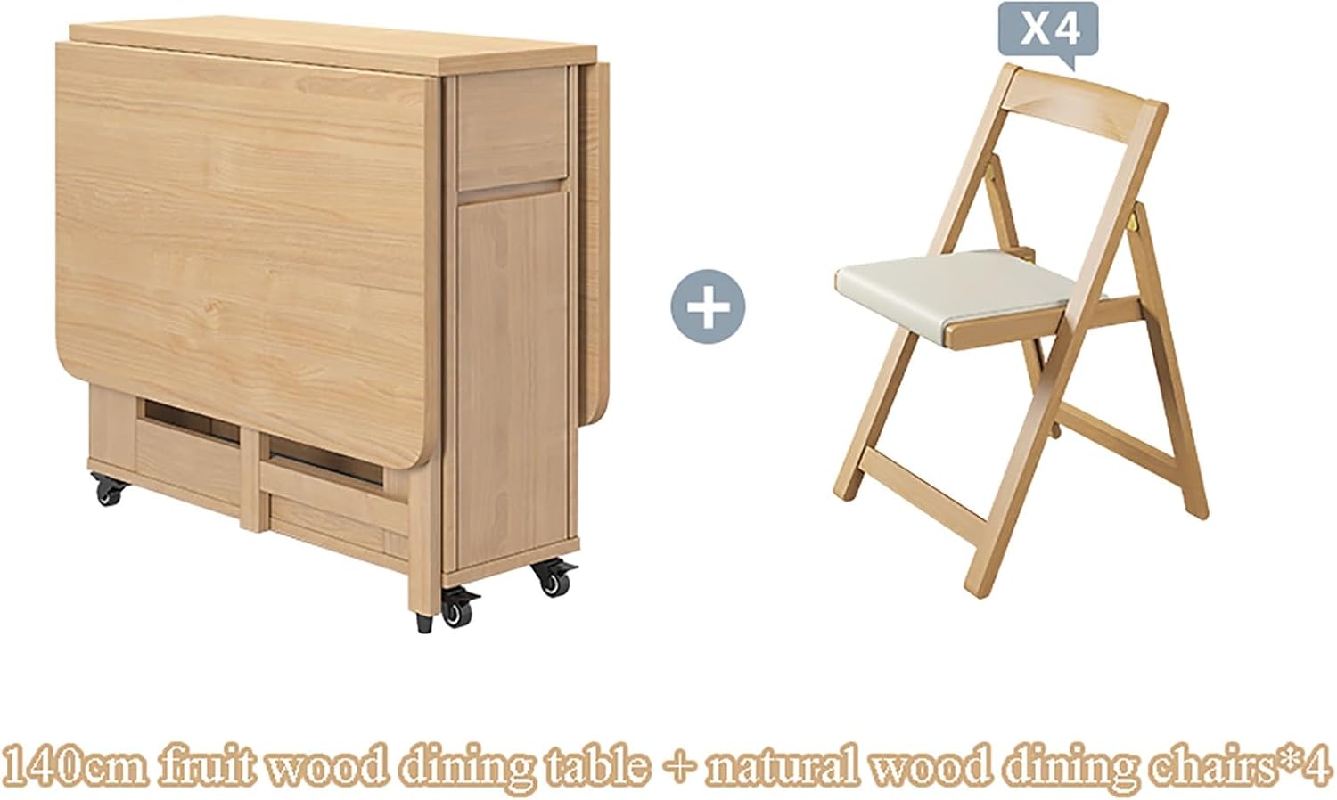 Tavolo da pranzo pieghevole in legno allungabile con 4 sedie, design a foglia di 140 cm, per cucina, sala da pranzo, soggiorno, ristorante, salvaspazio, elegante e versatile
