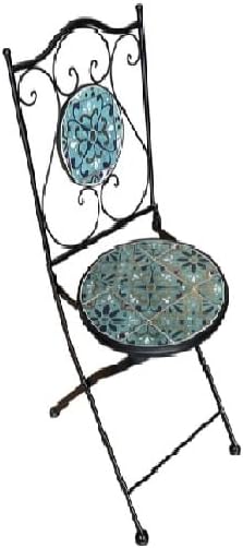 Set of Round Table with 2 Chairs in Metal and Ceramic Mosaic Garden Furniture Blue Sea Terrace Balcony Bar Pub Hotel