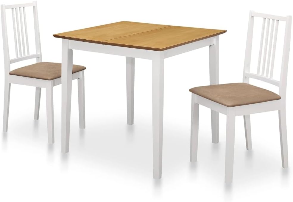 Set di 3 pezzi in legno massello di gomma con tavolo allungabile e 2 sedie in MDF bianco resistente design per una stabilità duratura e superficie espandibile stile moderno
