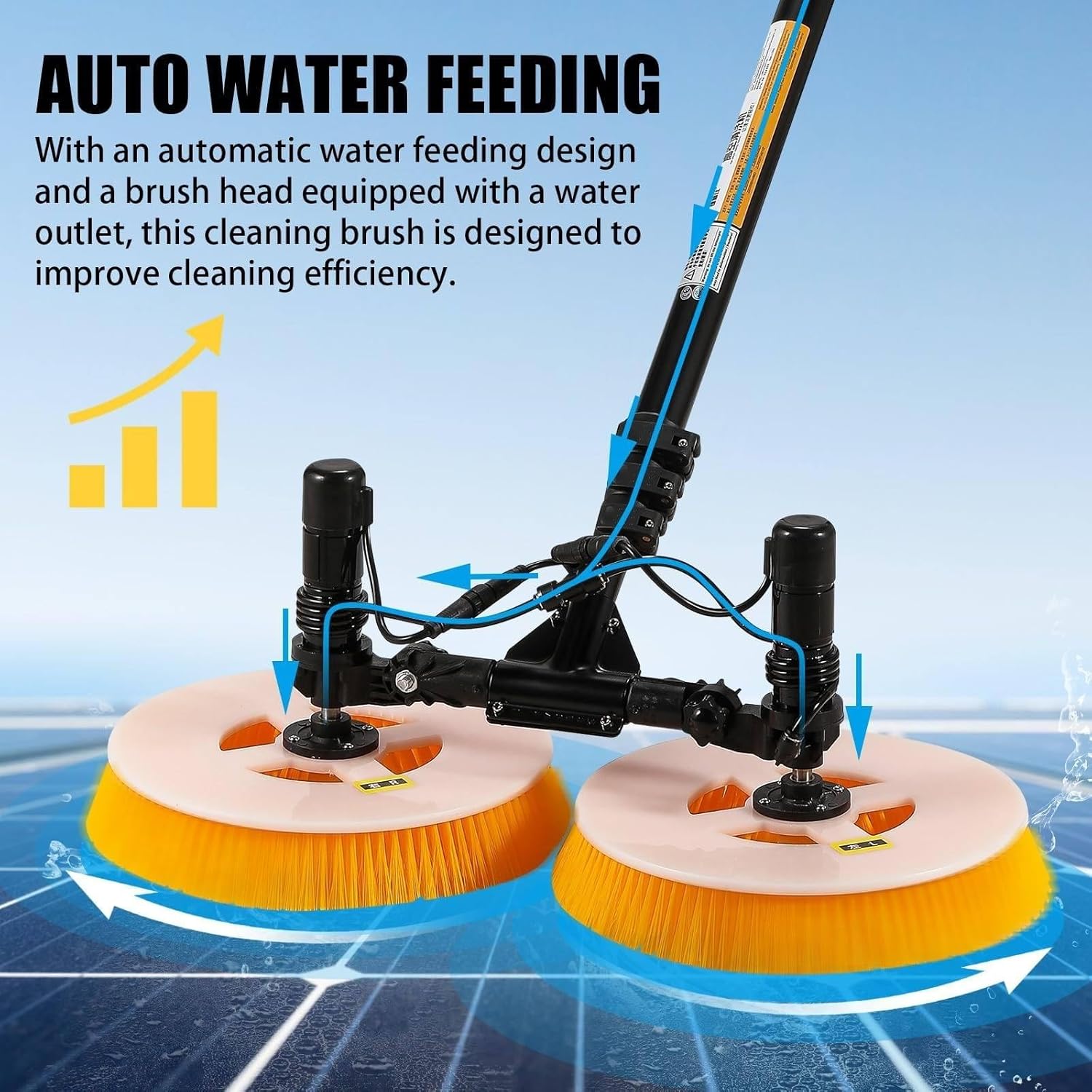 Professionelle Solar-reinigungsbürste für den Außenbereich, Teleskopstange PV -Panel Waschmaschine, Doppelkopf Solar Panel Reinigungsausrüstung Solarreiniger Roboter(Mains Electricity,7.5M)