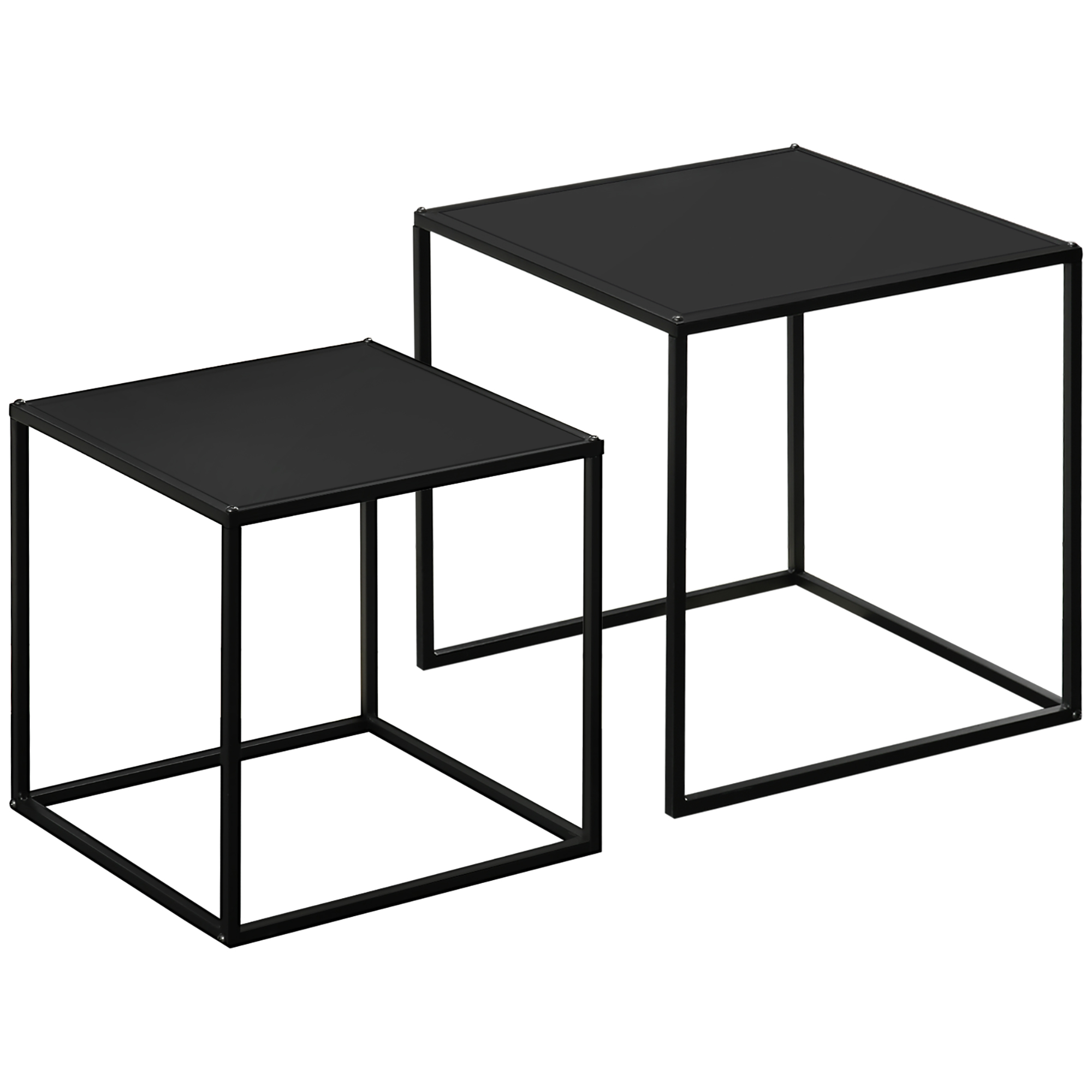HOMCOM Beistelltisch, Couchtisch, Satztisch, 2er-Set, modernes Design, Stahlrahmen, schwarz, 40 x 40 x 40cm
