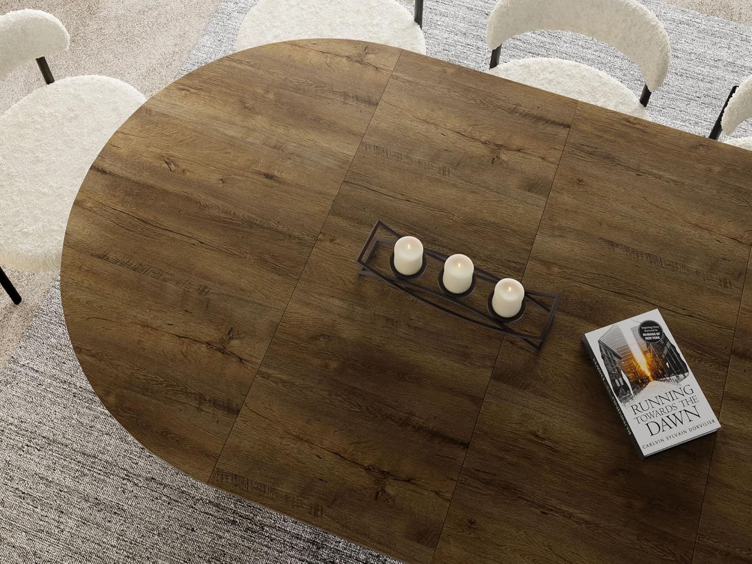 WFL GROUP Runder Ausziehbarer Esstisch im Loft-Stil - Industrieller Tisch mit Schwarzen Metallbeinen - Platzsparender Tisch für Wohnzimmer - Lefkas Eiche - 100 bis 180 cm