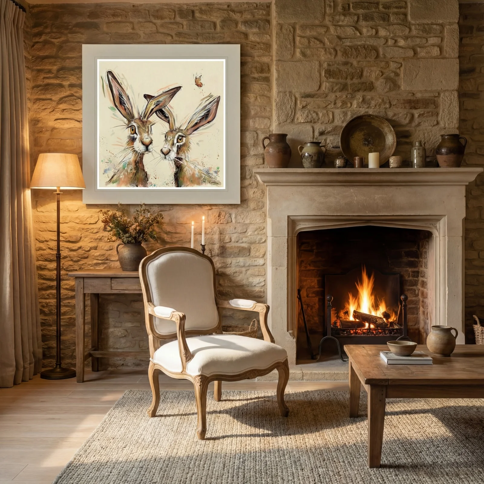French Provincial Louis Chair �C Natural Linen Fabric & Carved Wood (98cm)
