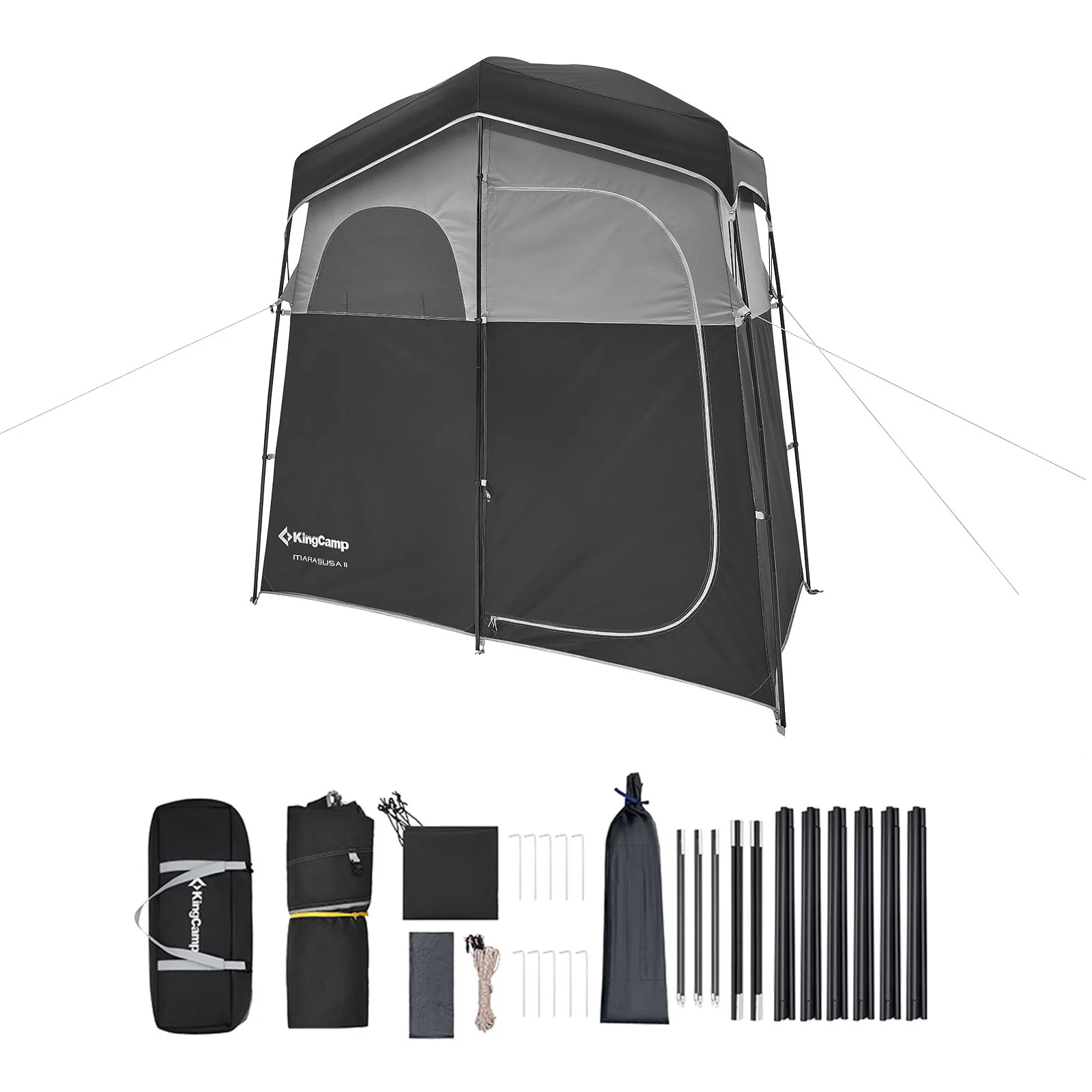 2025 KingCamp Marasusa II Tenda multifunzione – Tenda doccia e cabina spogliatoio a 2 camere con parete divisoria, filo appendiabiti, protezione UV e buona ventilazione