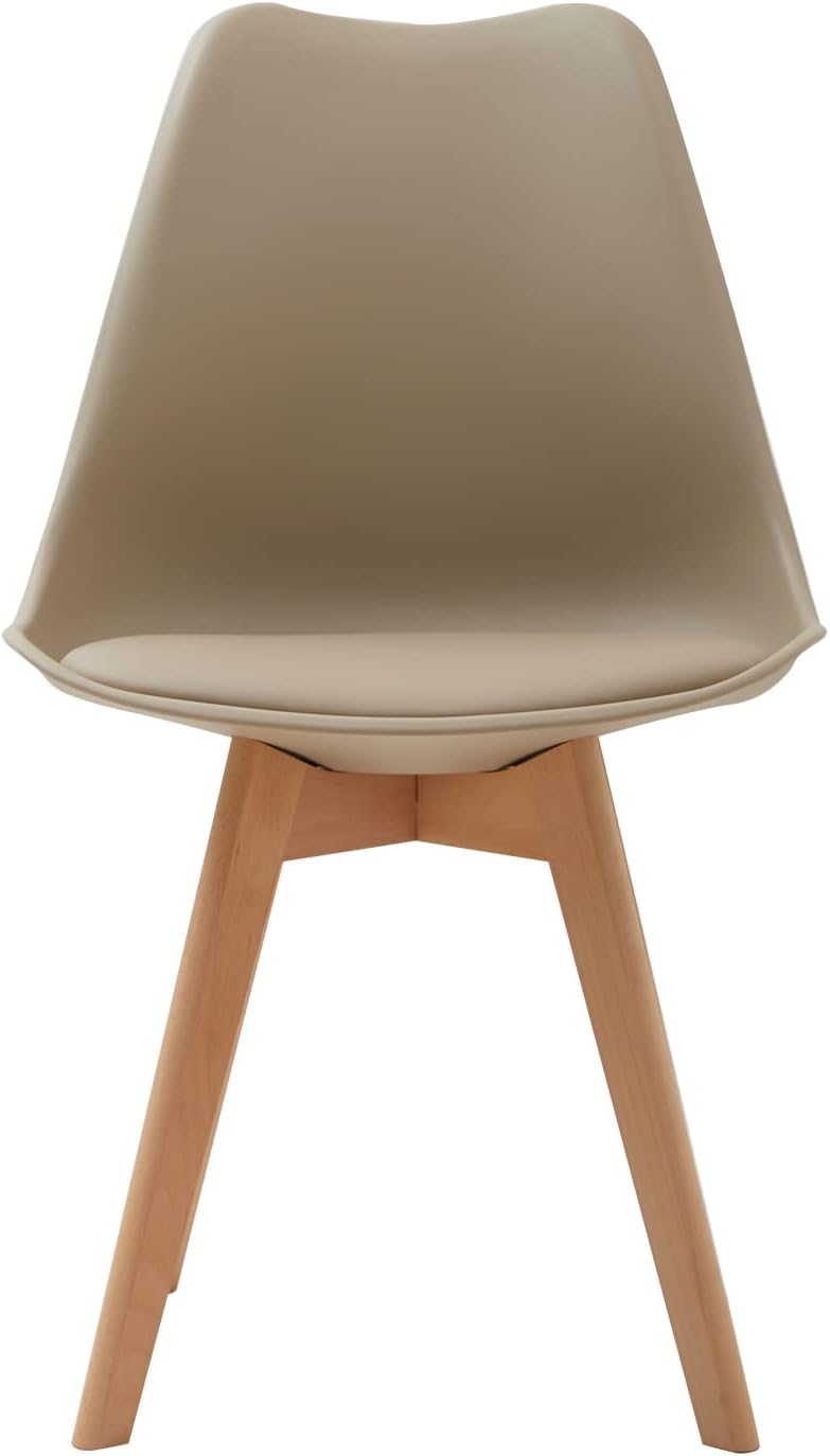 Set da Pranzo con Tavolo e Sedie, Tavolo Rettangolare e 4 Sedie da Cucina in Stile Scandinavo, per Sala da Pranzo, Cucina, Soggiorno, Bianco+cachi