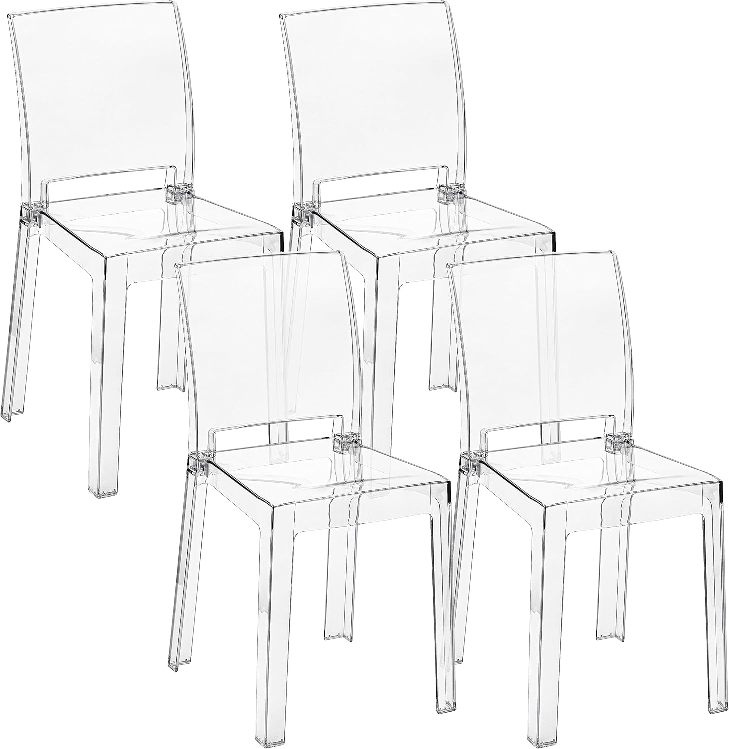 Baroni Home Set of 4 Chairs in Transparent Durable Polycarbonate, Removable in 2 Pieces, Ergonomic Seat with Curved Backrest, 36 x 81 x 43 cm
