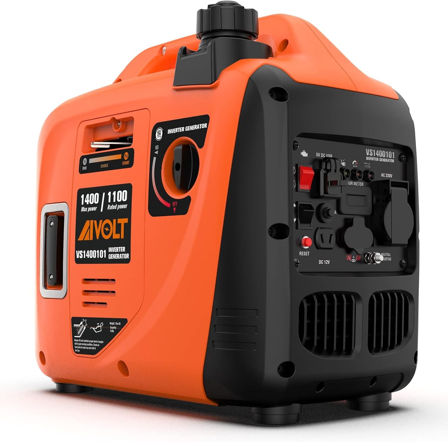 AIVOLT Generatore Inverter 1400 Watt generatore di corrente silenziato gruppo elettrogeno emergenza a benzina silenzioso per campeggio, festival e uso domestico con 2 prese USB, 12V DC e 230 V AC