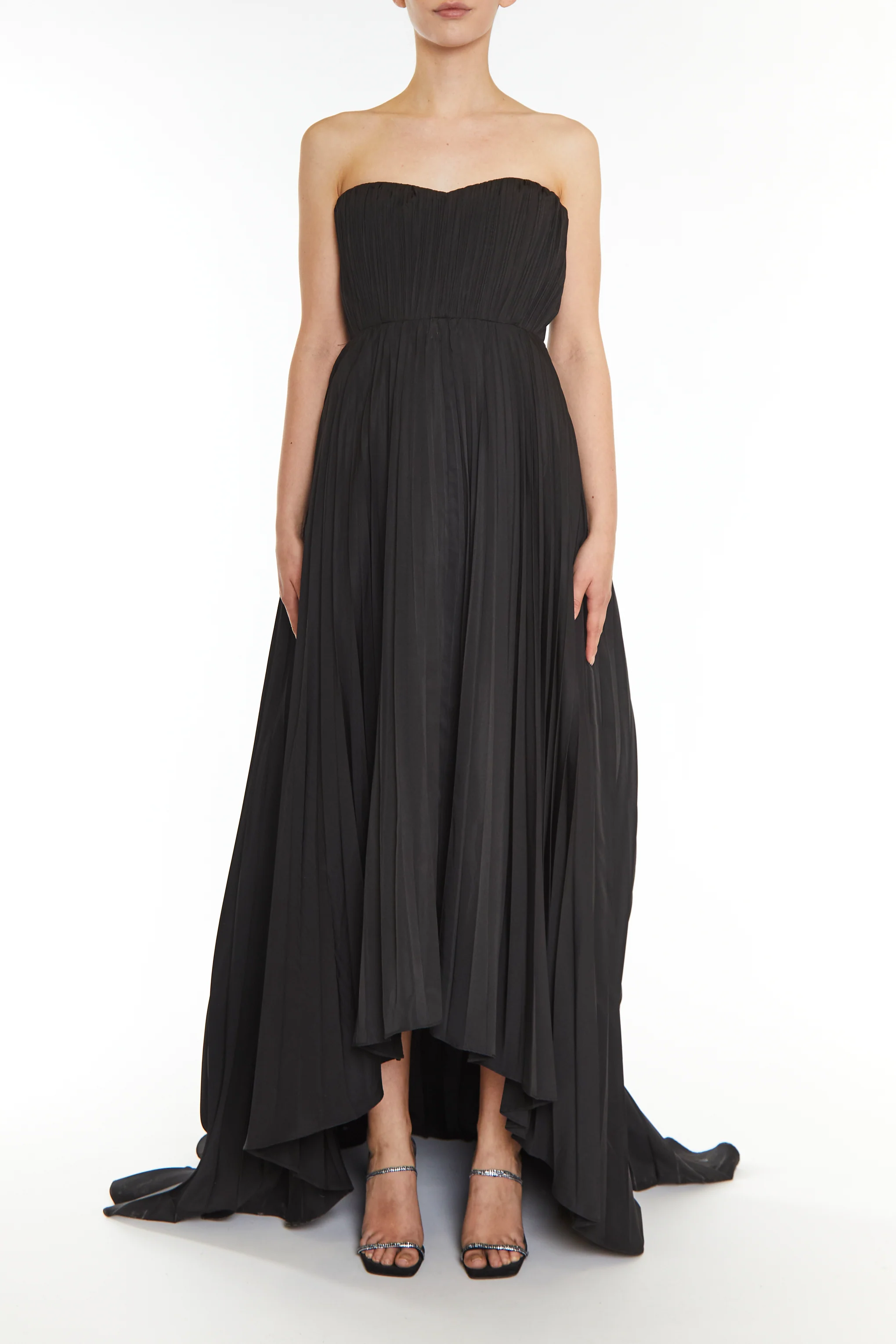 Reign Black Pleated Hi-Low Bandeau Dress