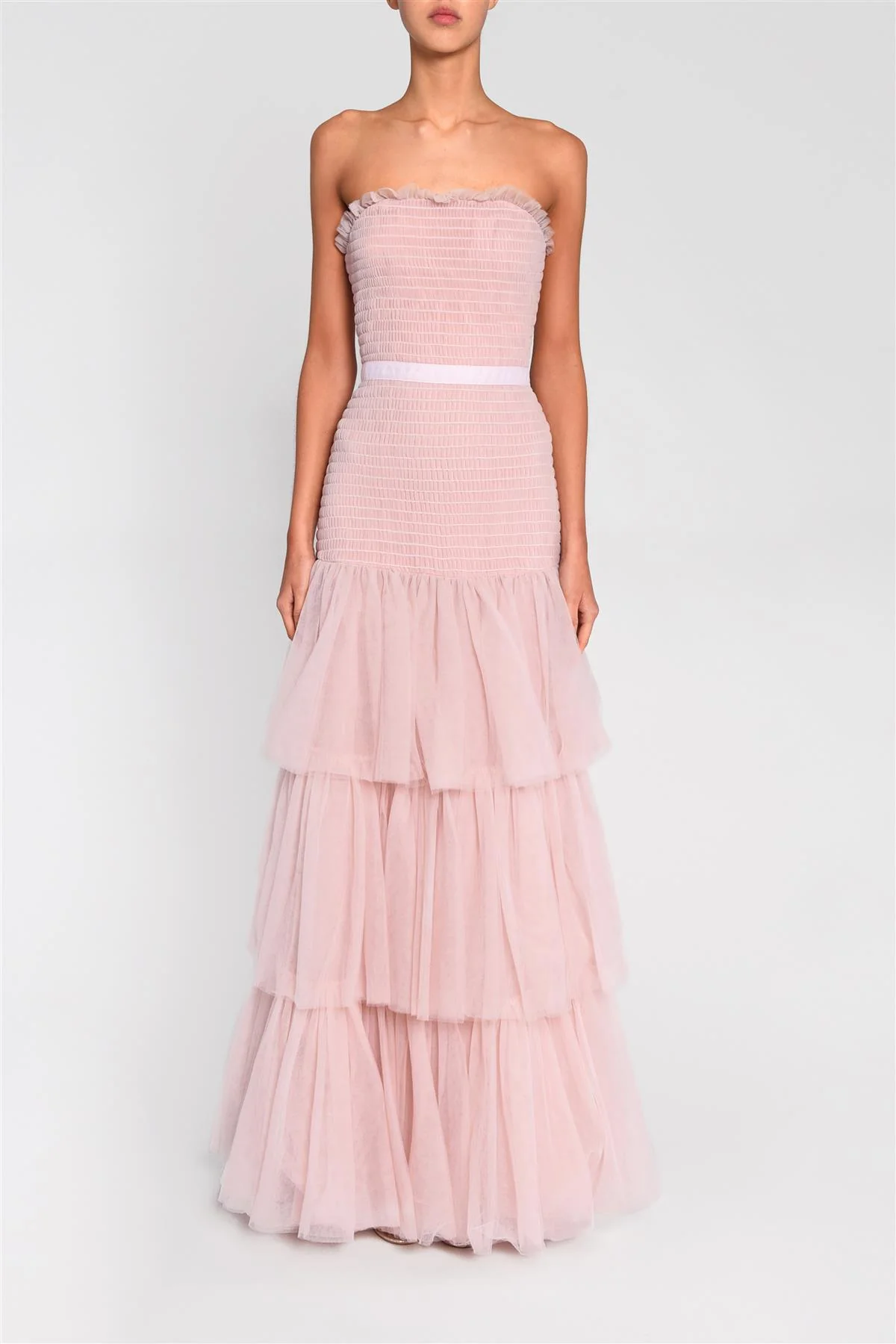 Nude Pink Katherine Sleeveless Ruffle Maxi-Dress