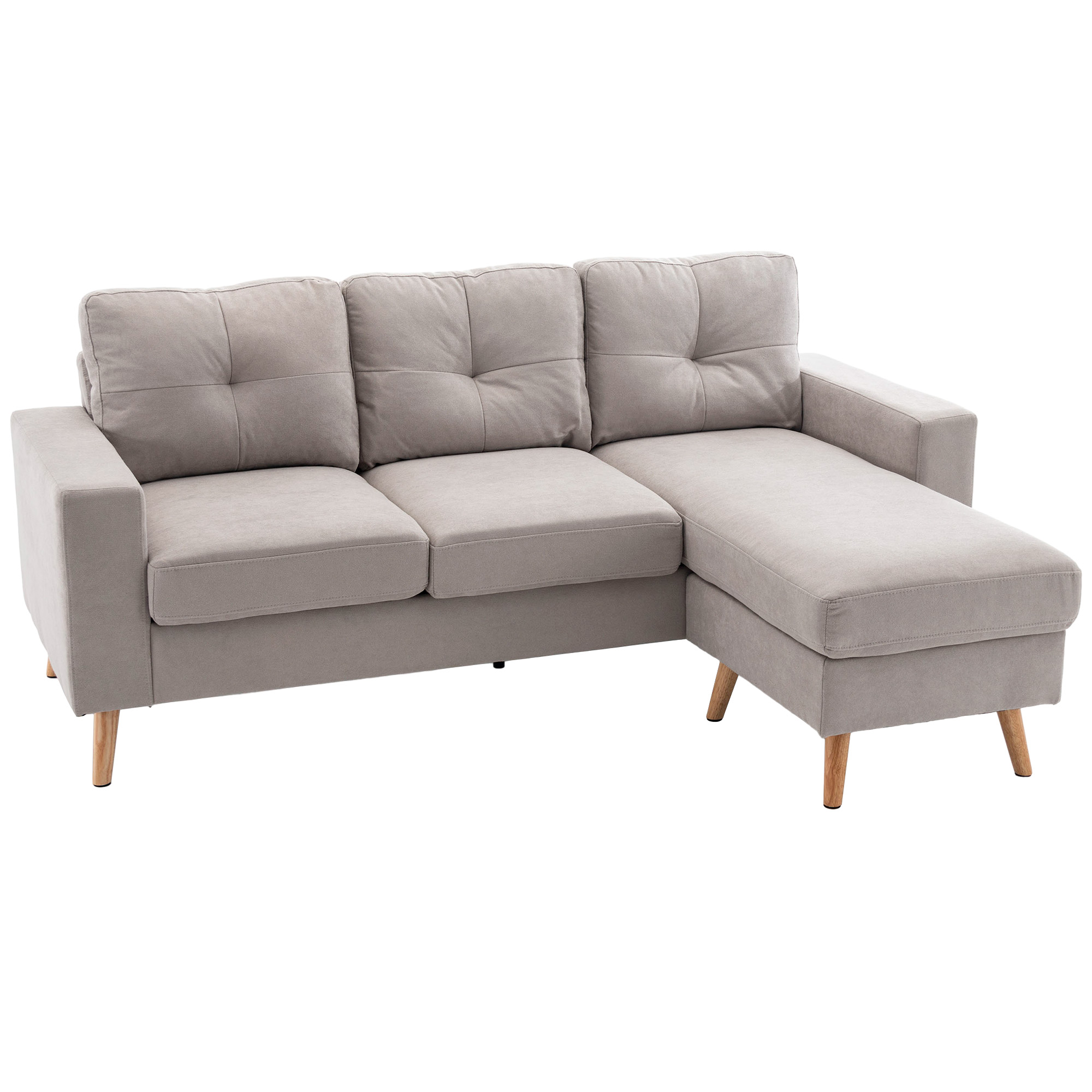 3-zits hoekbank, linnenlook, omkeerbare chaise longue, 193x136x85 cm, lichtgrijs