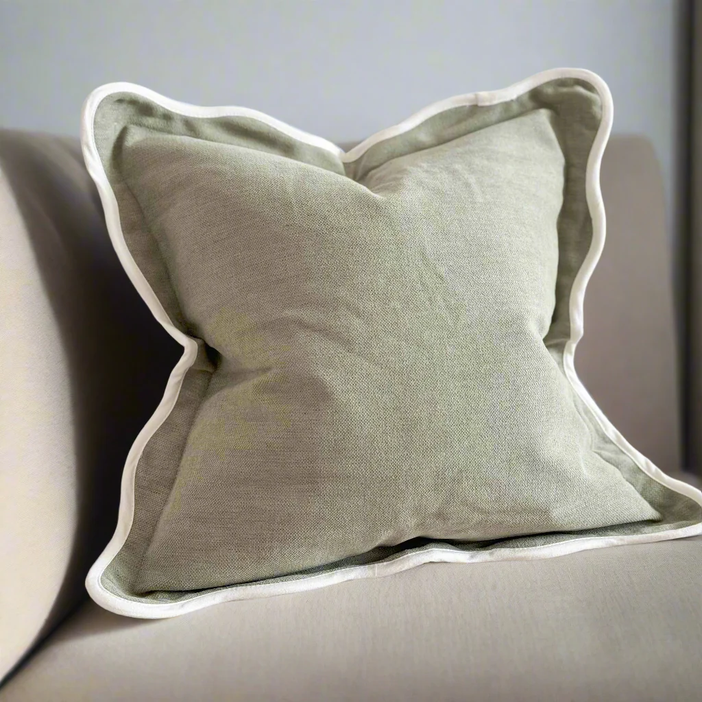 Sage Green Cushion with Feather Fill �C Linen Blend 45x45cm