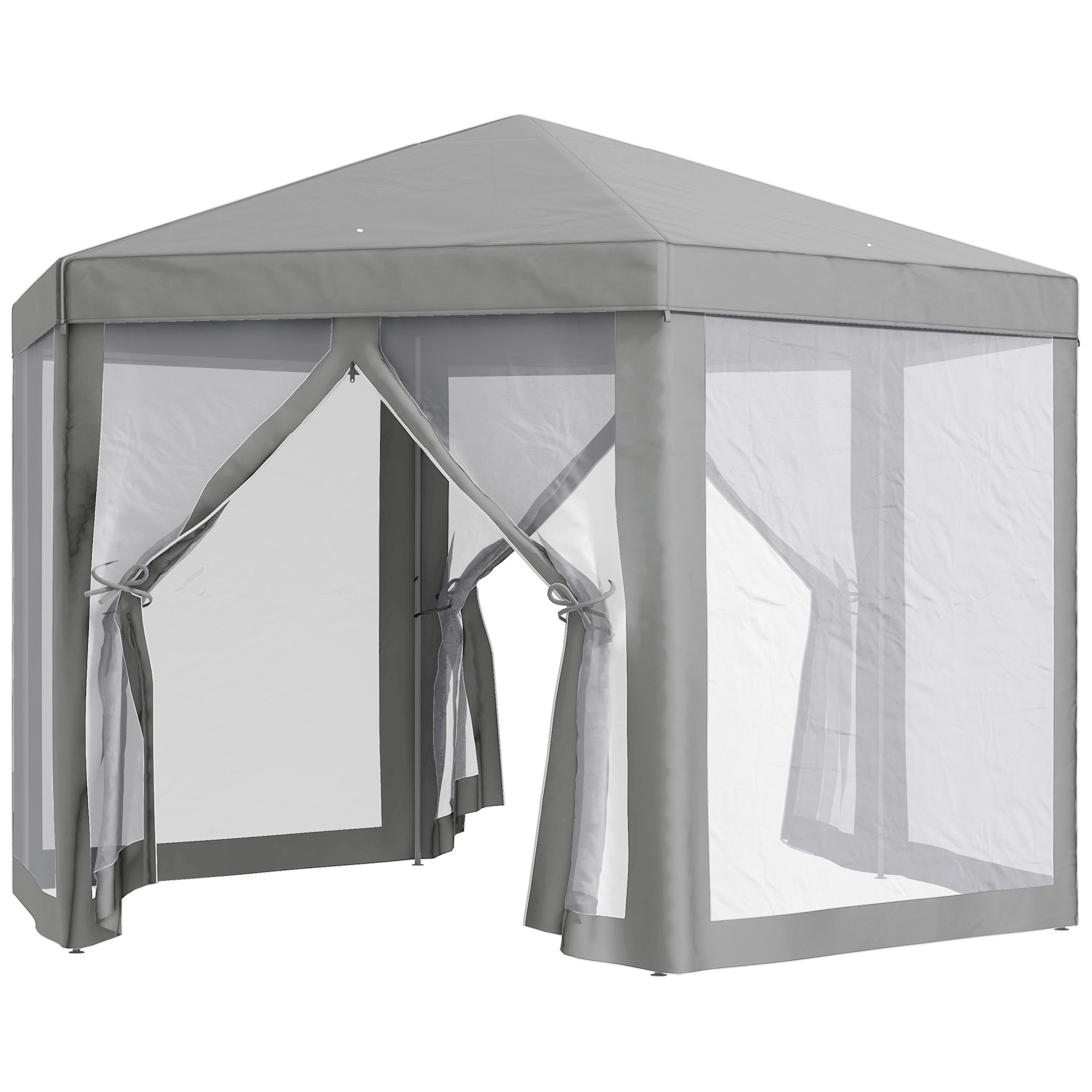 Outsunny Tonnelle barnum Empfangszeltlaube hexagonal gemütlicher Stil Metall Polyester Grau