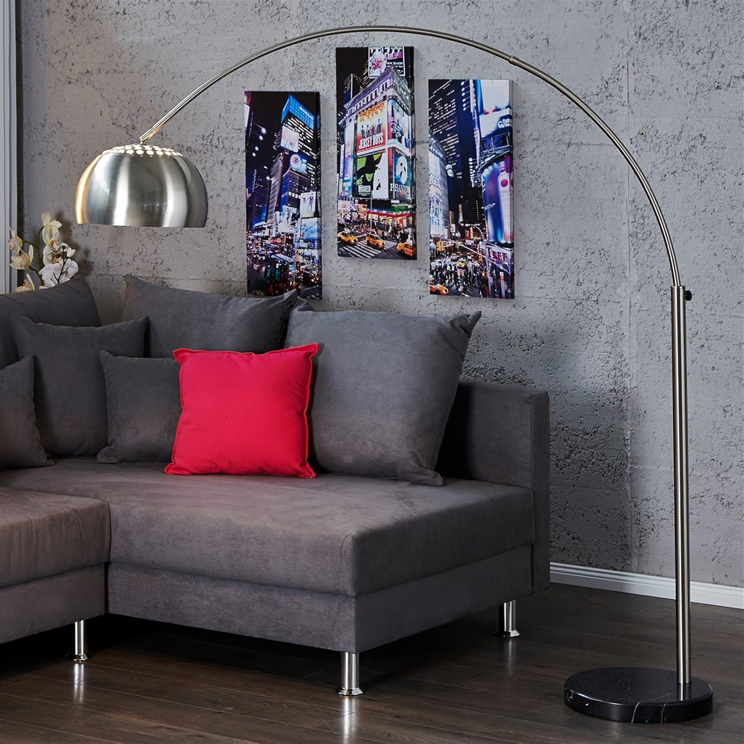Big Bow Arch Lamp | Silver Colour, Chromed Metal, Adjustable Height 170-210 cm | Design Lamp Stem