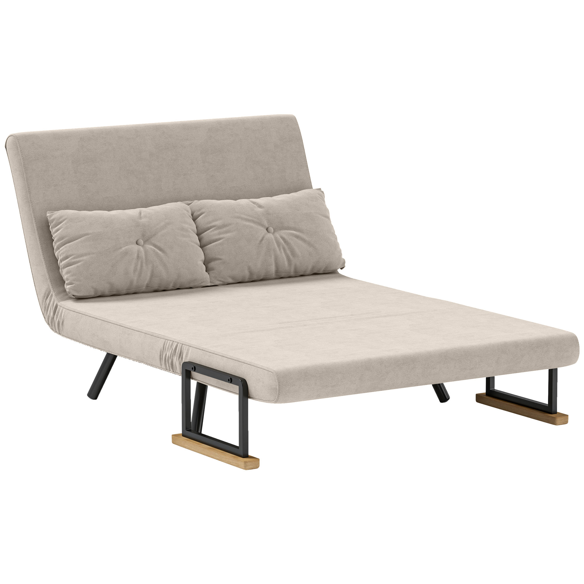 HOMCOM Schlafsofa 3 in 1 in Samteffektstoff mit verstellbarer Rückenlehne und 2 Kissen, 102x73x81 cm, Creme