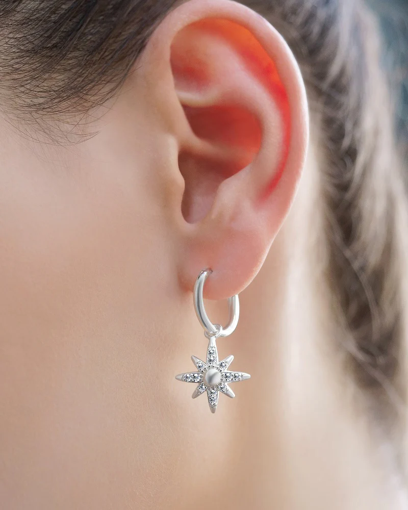 Newbridge Silverware Silver Star Earrings with Clear Stones