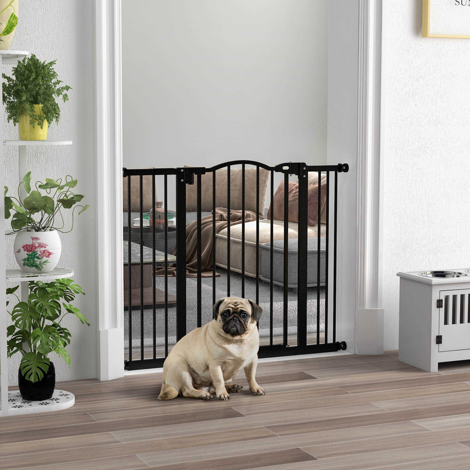 PawHut Erweiterbares Hundegitter mit 4 verstellbaren Schrauben, aus Metall und Kunststoff, 74-100x78 cm, Schwarz