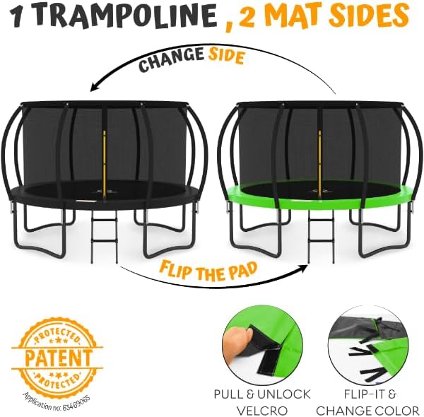 JUMPZYLLA Trampoline 8FT 10FT 12FT 14FT 15FT 16FT Trampoline with Enclosure - Recreational Trampolines with Ladder and AntiRust Coating, ASTM Approval Outdoor Trampoline for Kids