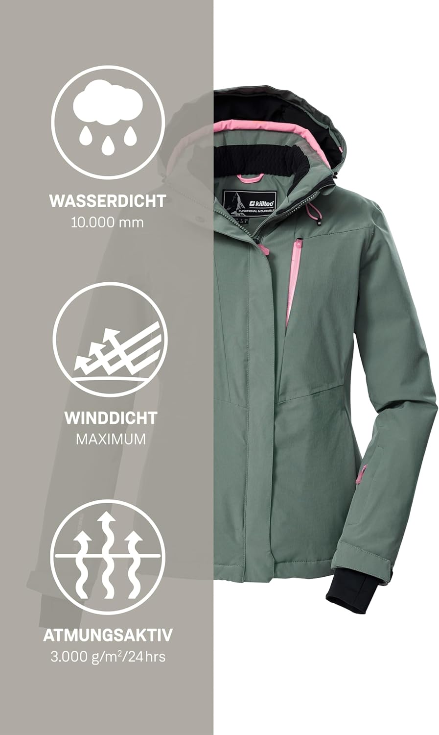 Killtec Damen Ksw 25 Wmn Ski Jckt Skijacke/Funktionsjacke mit abzippbarer Kapuze und Schneefang
