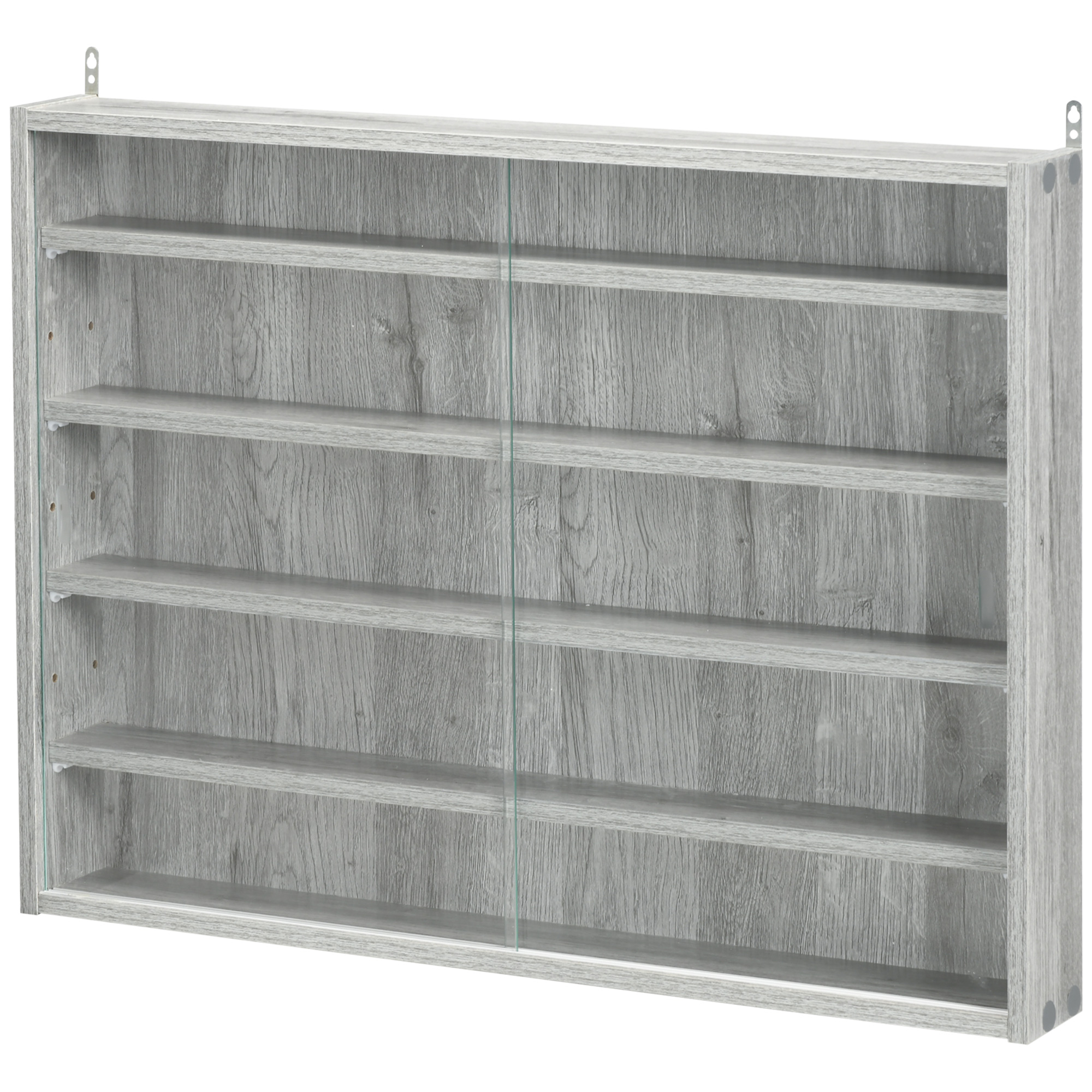 HOMCOM Wandvitrine für Sammlerstücke 5 verstellbare Regale und 2 Glasschiebetüren 80 x 9,5 x 60 cm Grau