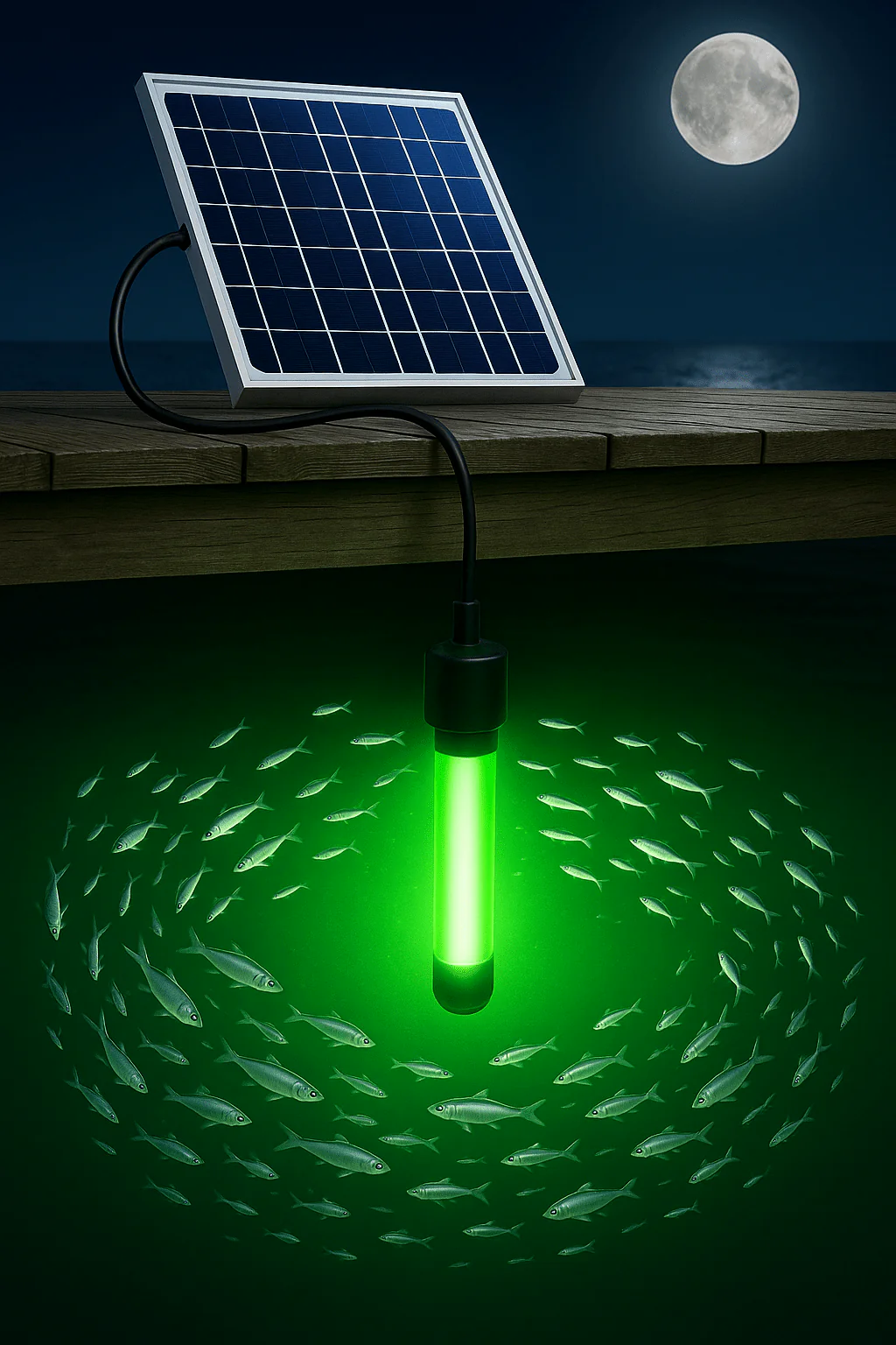 Solar Powered Underwater Fishing Light for Docks | Green Blob Outdoors New Solar Panel Kit | Bright Green Night Fishing Attractant for Snook, Shad, Bass & Catfish – No Dock Power Needed!
