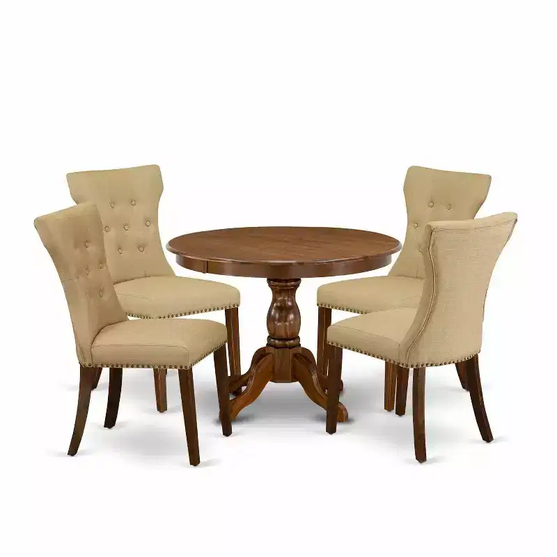 HomeStock 5-Piece Antique Walnut Finish Solid Wood Top Dining table with 4 Chairs